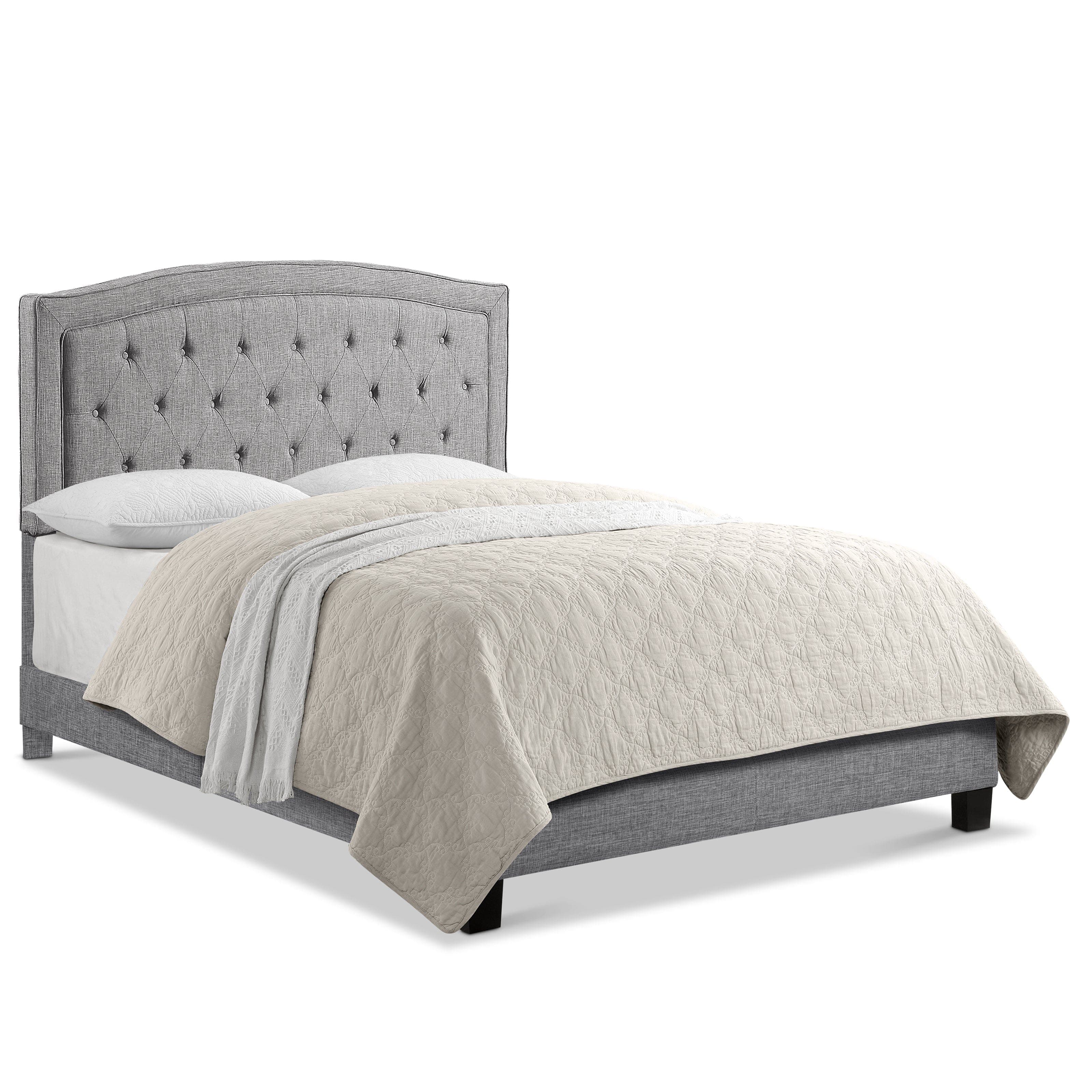 Boyel Living - 45 in Simple Upholstered Platform Bed with Curved Tufted Headboard and Solid Wood Frame in Gray - Gray