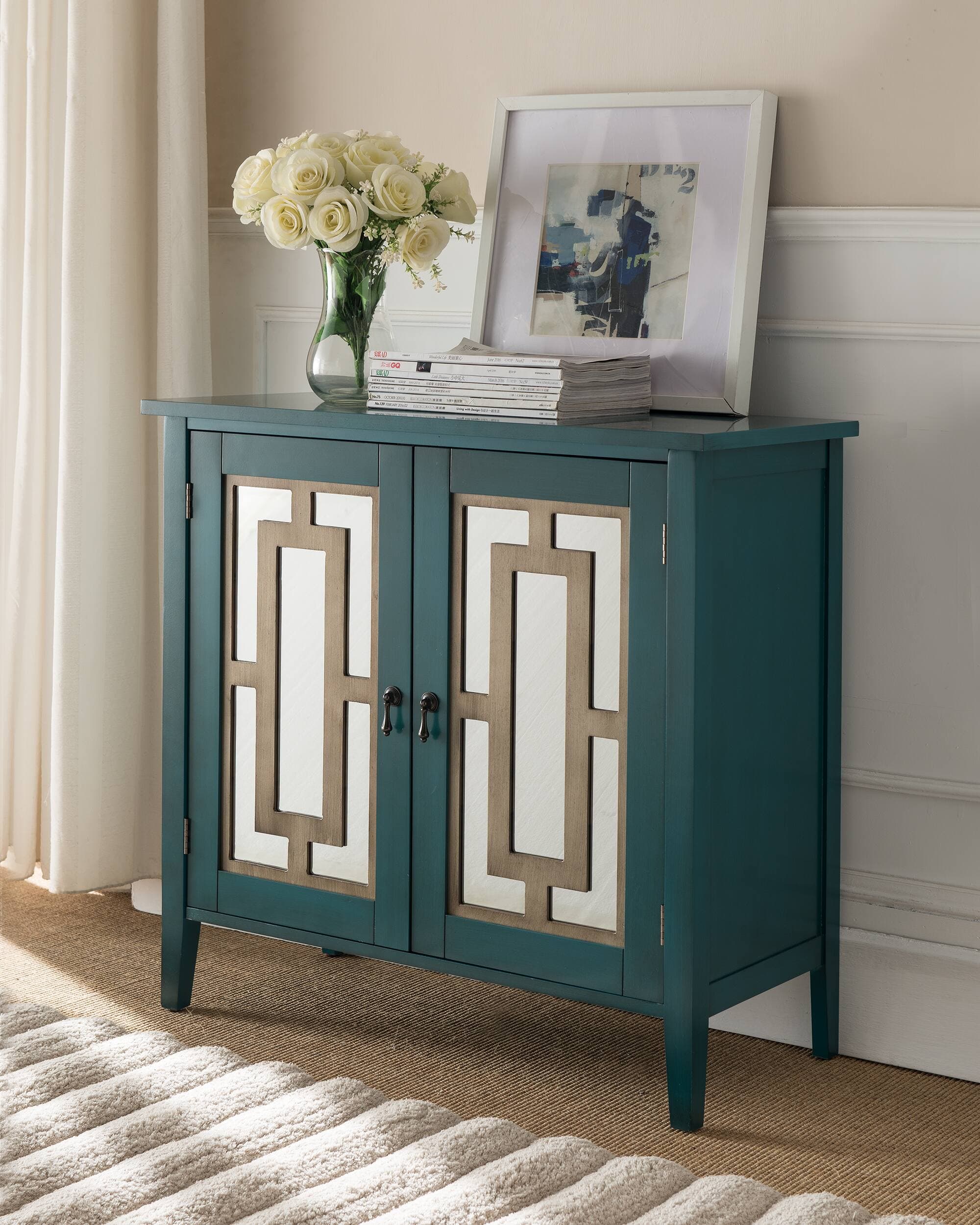 Kings Brand Furniture - Ilya 2-Door Accent Cabinet, Antique Blue - Turquoise/Aqua