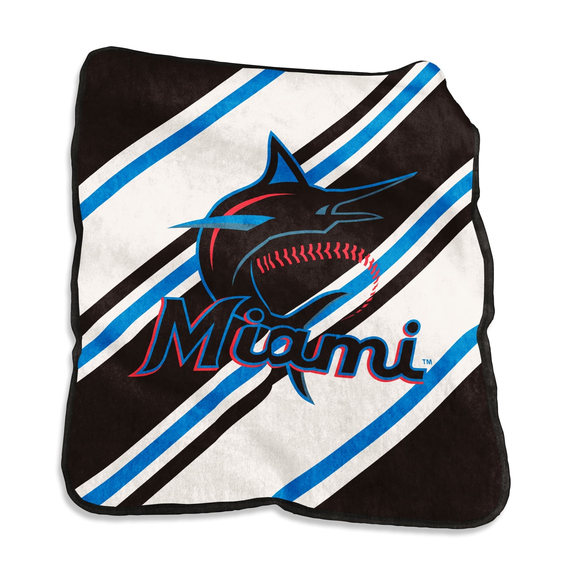 Logo Brands - Miami Marlins 50" x 60" Raschel Stripe Throw Blanket - Multicolor