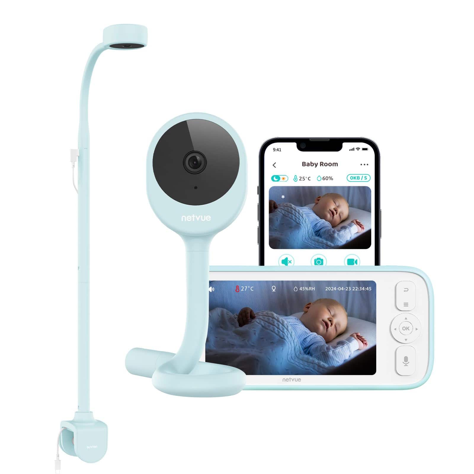 Peekababy - Baby Monitor with Camera and Audio, Netvue Baby Sleep Monitor with 1080P HD 5" Display, Two-Way Audio, Baby Camera - Blue