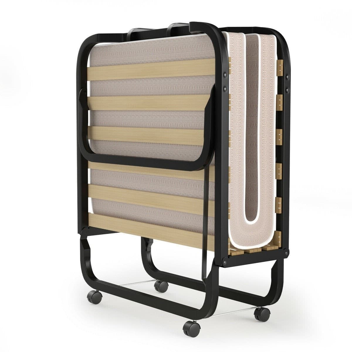 Hivvago - Rollaway Bed with Casters Wheels and Folding Memory Foam Mattress - Beige