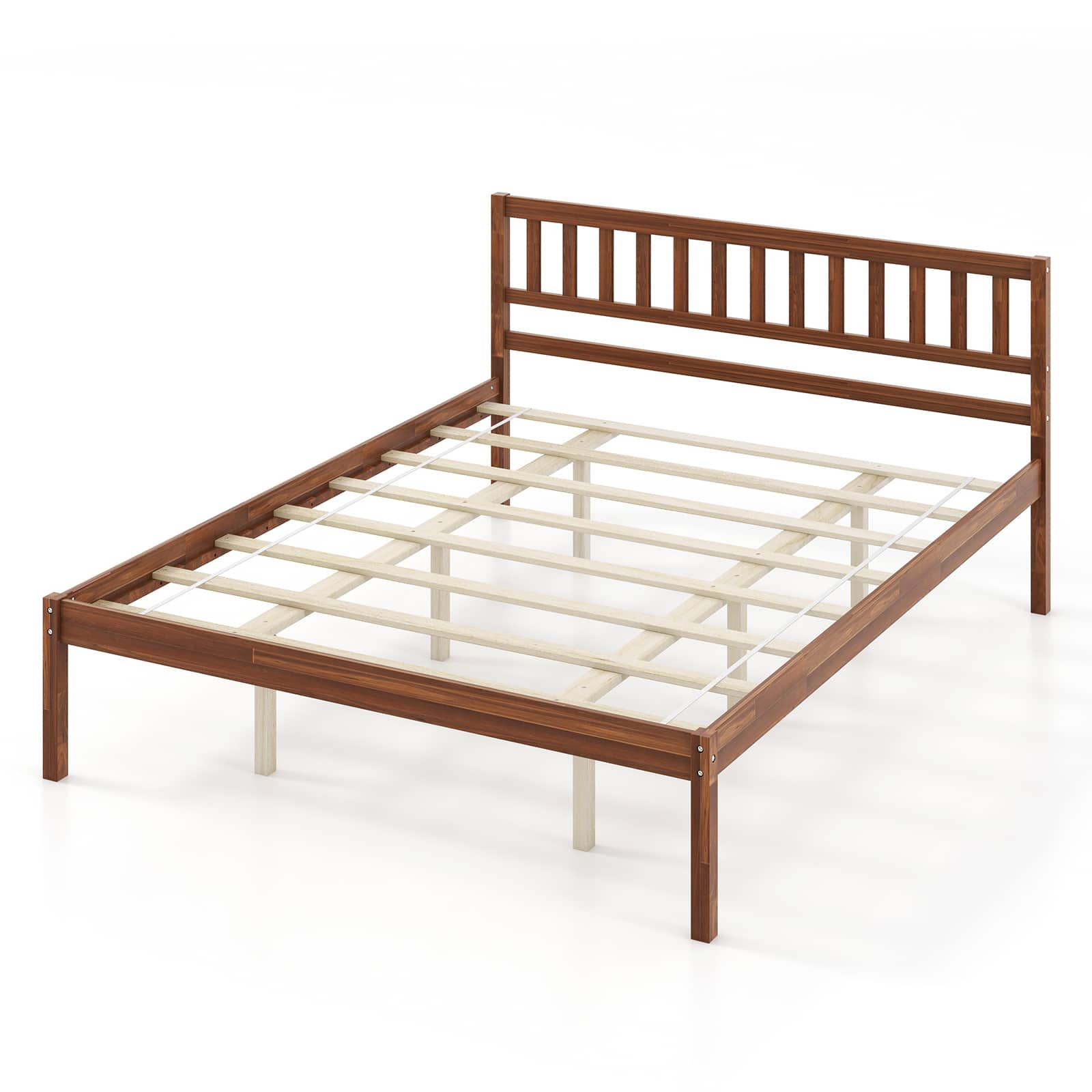Ecooso - Queen Wood Bed Frame with Headboard and Strong Slat Foundation - Brown