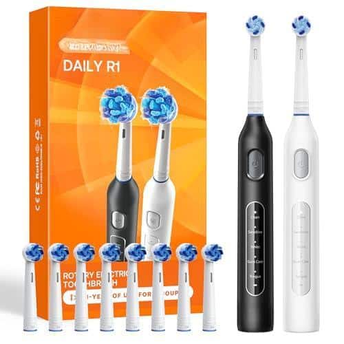Cozy Serene - R1 Rotating Electric Toothbrush With 8 Brush Heads For Adults And 60-day Life 5 Modes Rechargeable - Black & White-ROTARY R1 PACKS