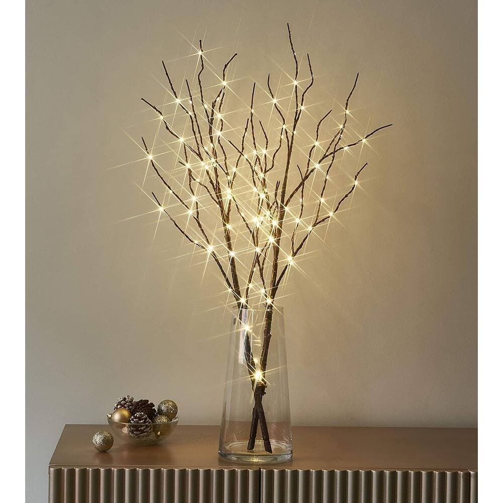 ACJPR - 32IN Lighted Willow Branches - 100 LEDs, Timer, Battery Operated, Warm White Lights, Indoor/Outdoor Christmas Decor - Brown