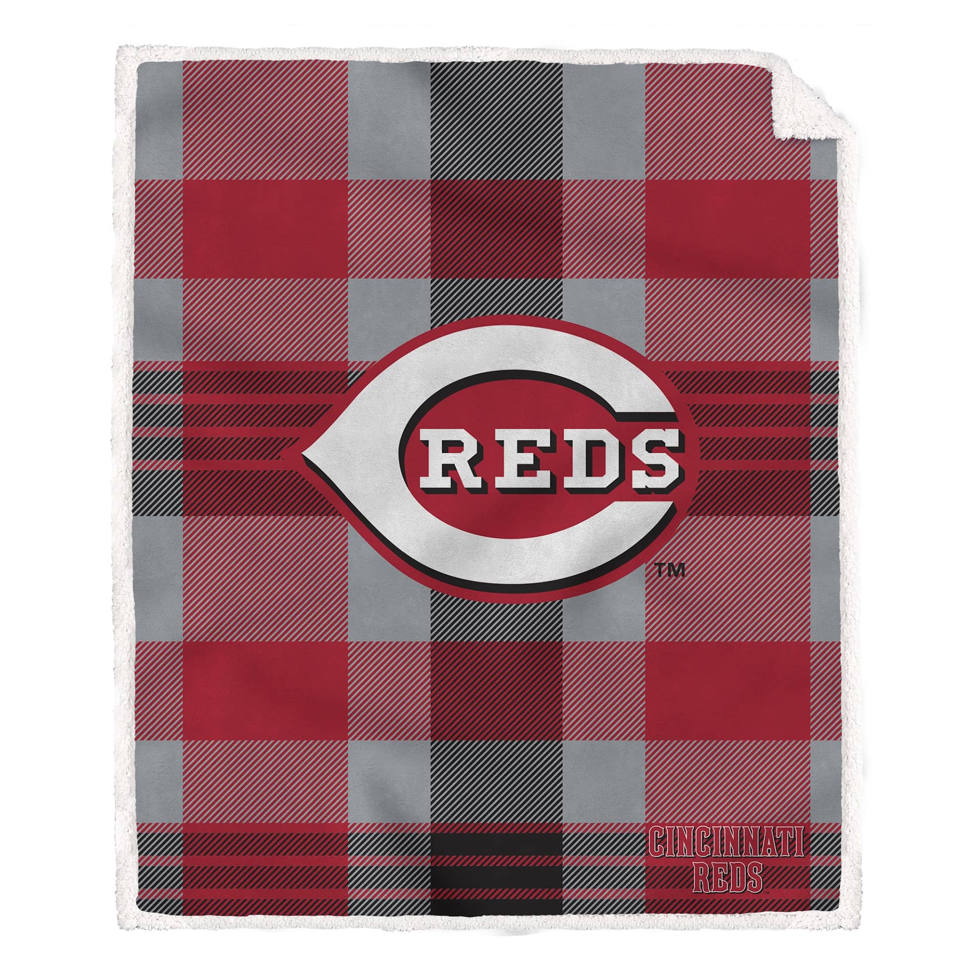 Pegasus - Cincinnati Reds 60" x 70" Plaid Steel Royal Plush Sherpa Blanket - Multicolor