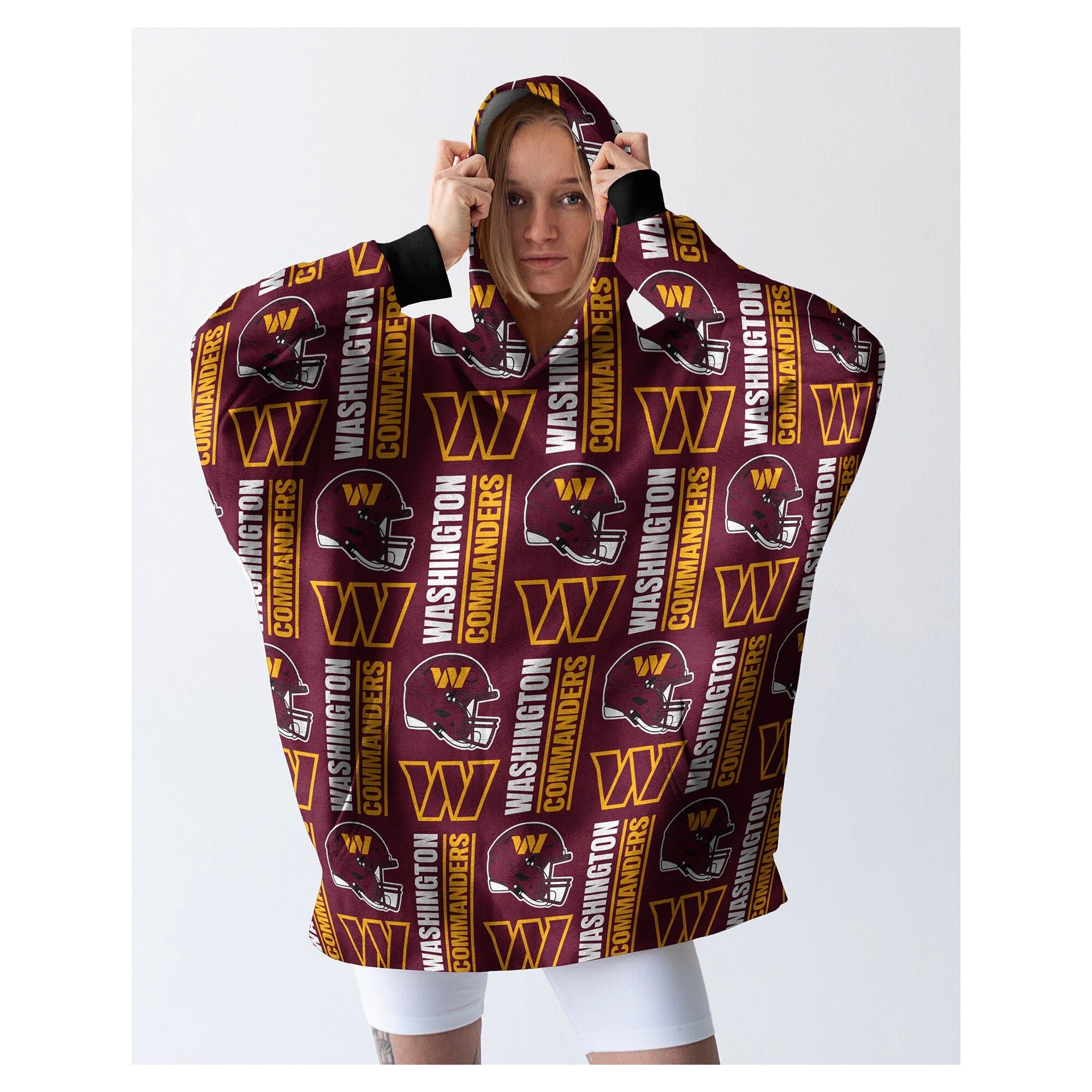 Pegasus - Washington Commanders Homefield Repeat Logo Wearable Hooded Blanket - Multicolor