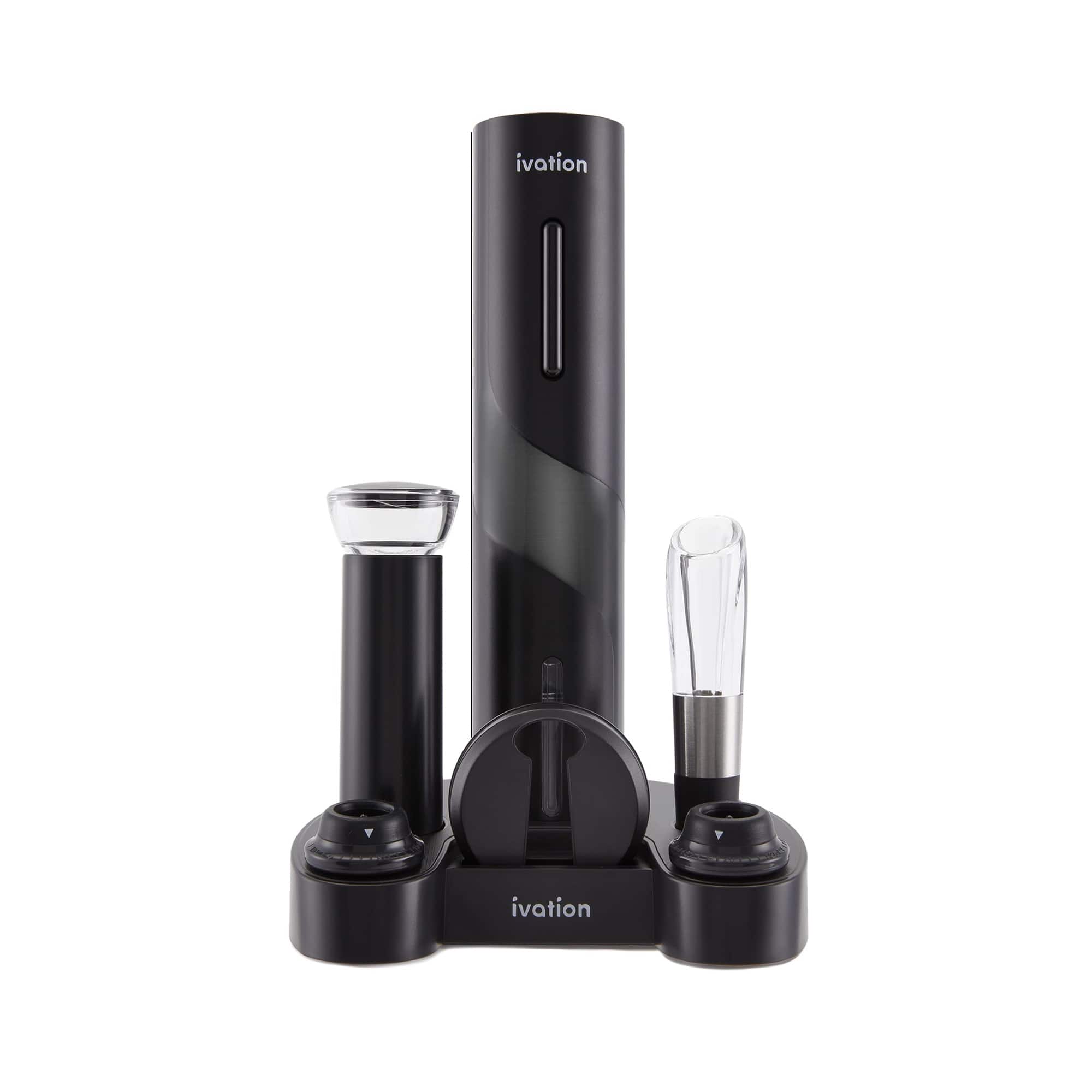 Ivation - 7-Piece Wine Gift Set, Wine Set with Electric Wine Opener, Wine Aerator Pourer and More - Black