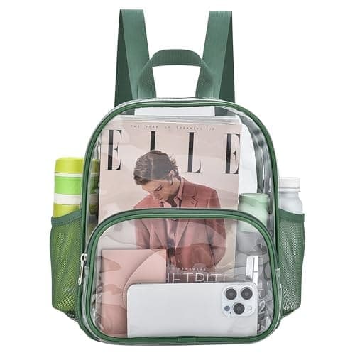 Stamp n Camp - Clear Backpack Stadium Approved With Adjustable Reinforced Straps 3 In 1 Crossbody Bag For Festivals And Games (black) - Forest Green-One Pocket