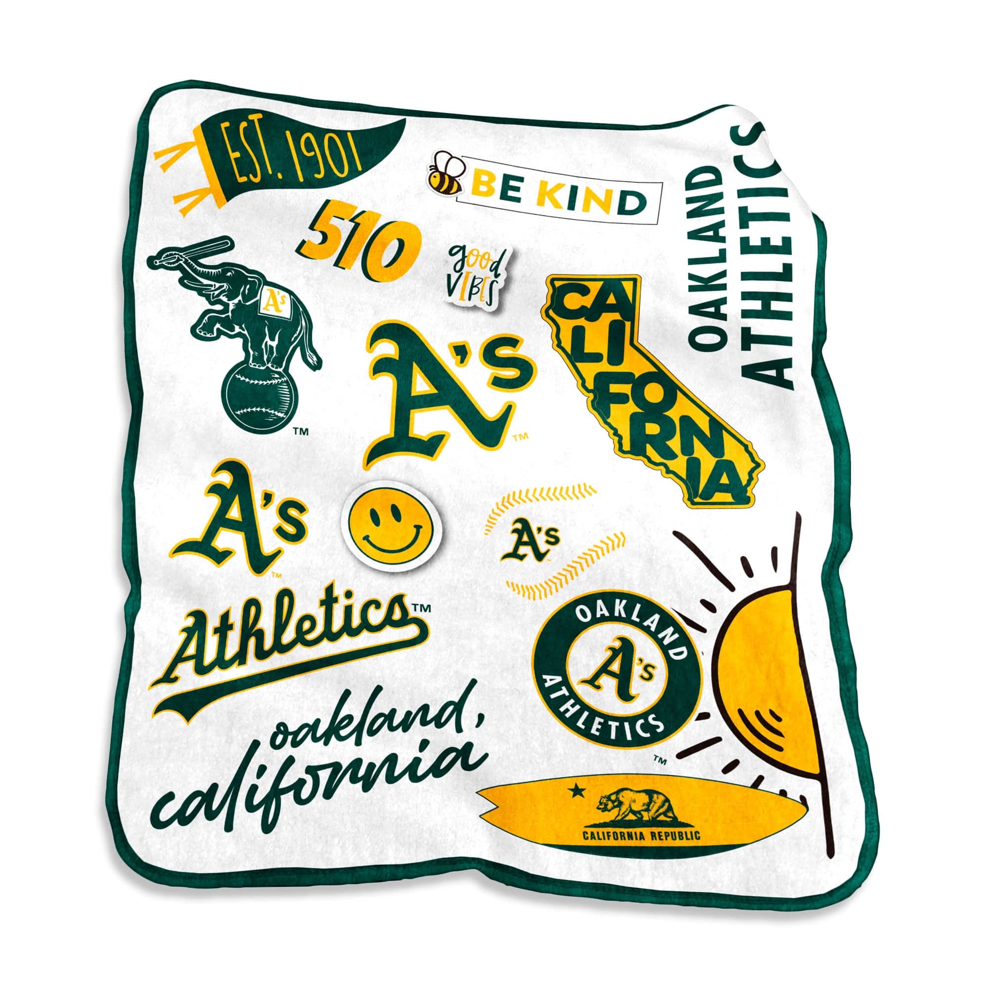 Logo Brands - Oakland Athletics 50'' x 60'' Native Raschel Plush Throw Blanket - Multicolor