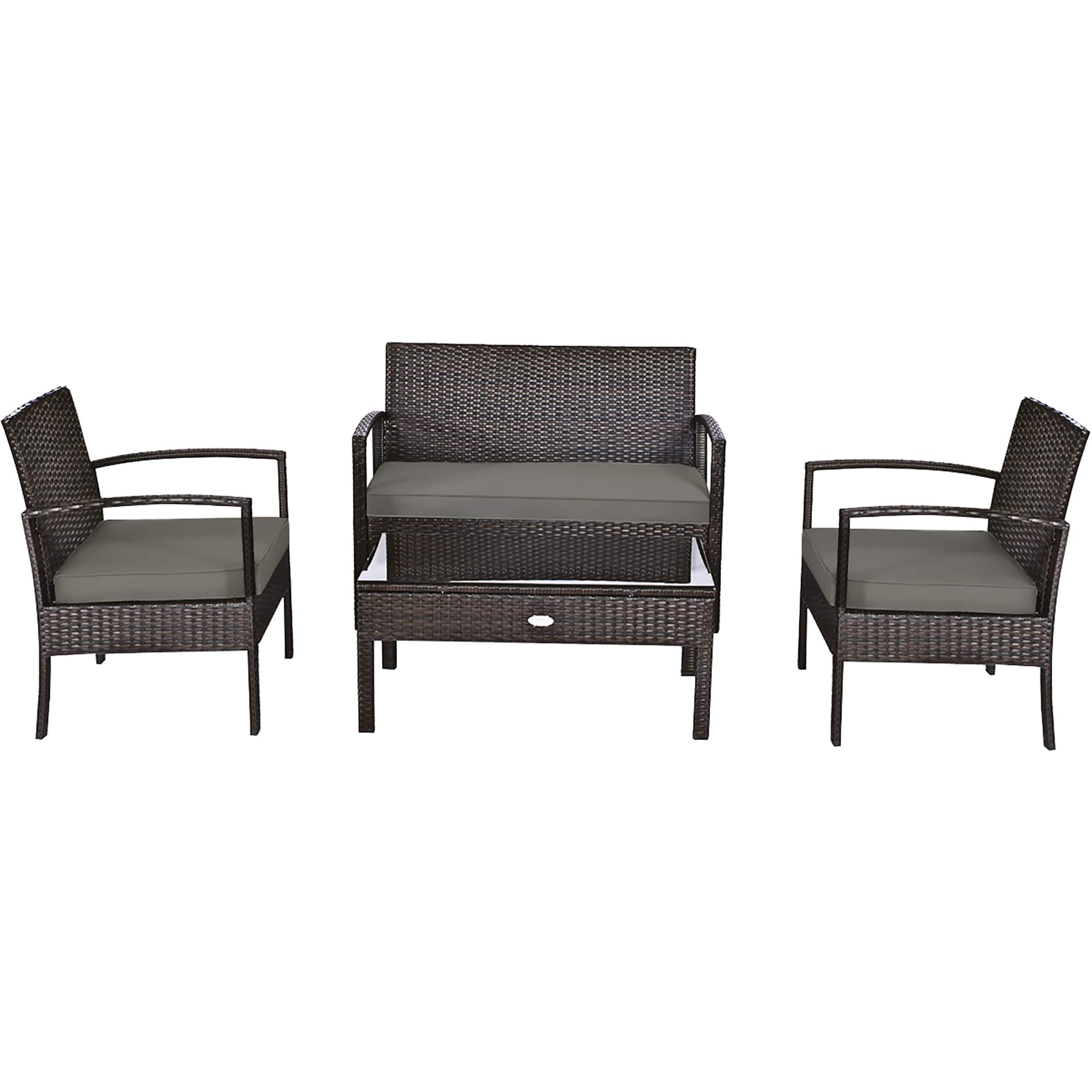 Costway - 4 PCS Patio Rattan Wicker Furniture Set Loveseat Sofa Cushioned Garden Yard - Brown