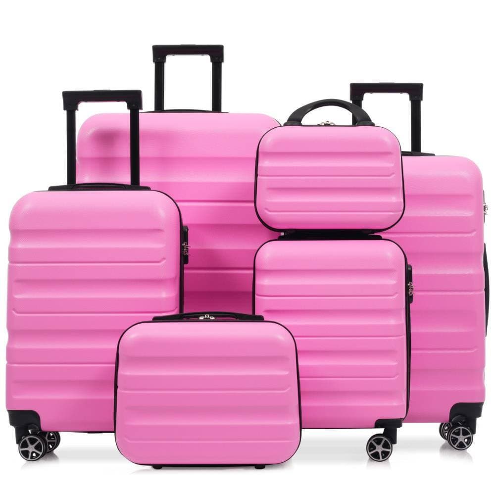 BreeBe - 6-Piece ABS Hardshell Luggage Set, Lightweight Suitcases with Dual Spinner Wheels, Carry-On & Checked Sizes - Pink