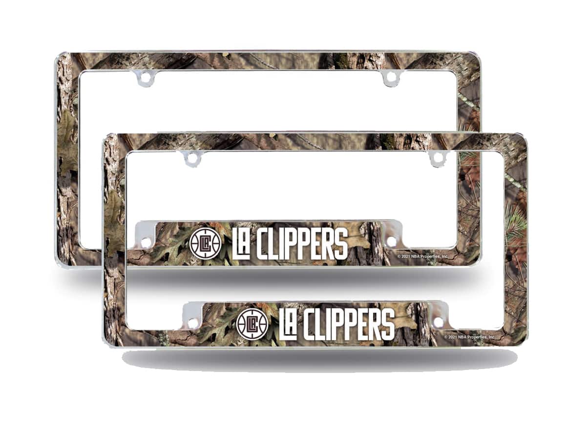 Rico Industries - Los Angeles Clippers Chrome Metal (Set of 2) License Plate Frames with Bold Mossy Oak Camouflaged Camo Design - Multi