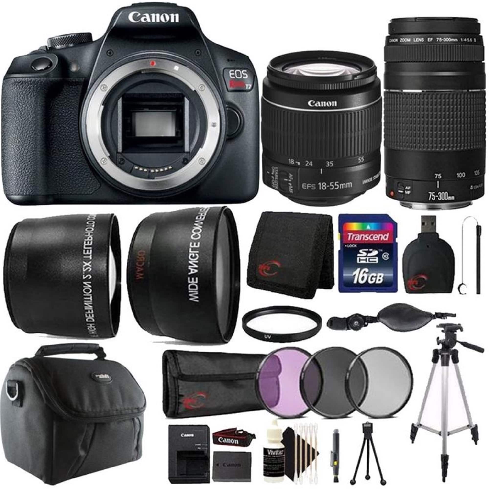 Canon - Refurbished Excellent - EOS Rebel T7 24.1MP DSLR Camera + 18-55mm + 75-300mm Lens Accessory Bundle