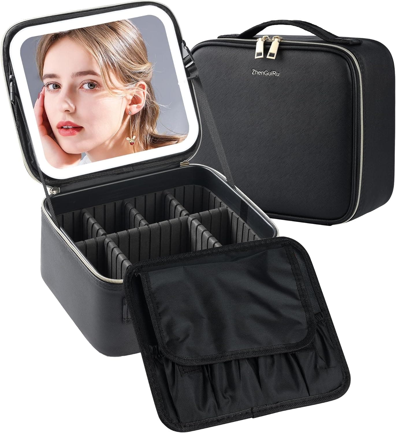 Stamp n Camp - SJD Travel Makeup Bag with LED Mirror, Portable Cosmetic Case Organizer with Lighted Mirror - Classic