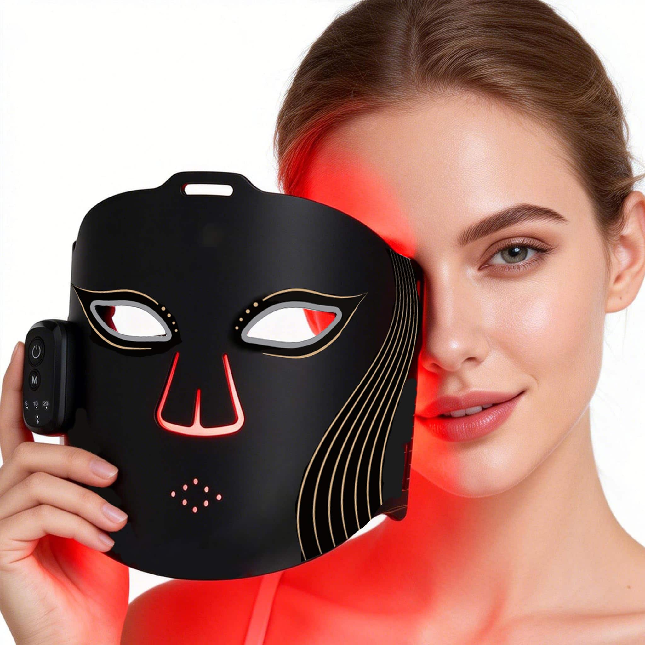 Morfone - 2000mAh 660nm 850nm Red Light Therapy Device Wireless LED Face Therapy Device with Remote Control - Black