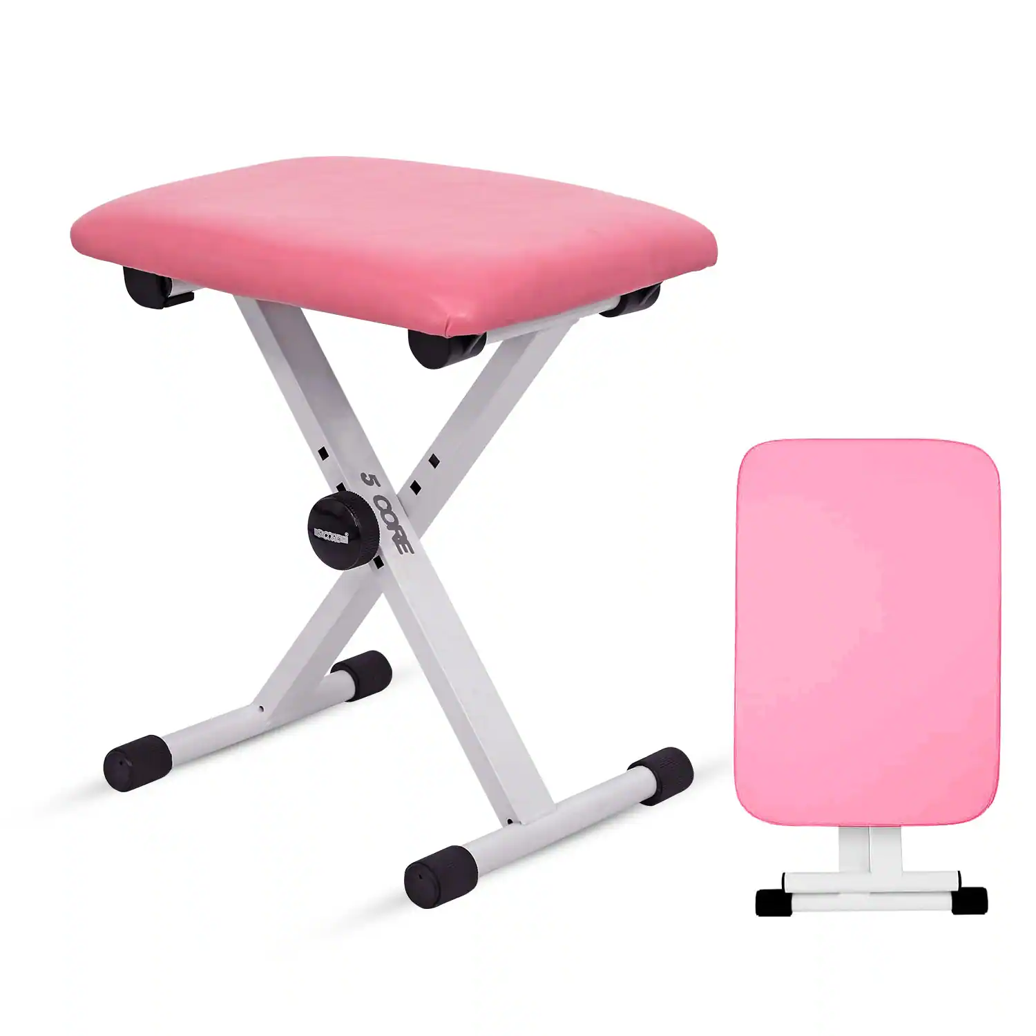 5 CORE - Keyboard Bench 2" Padded Cushioned Piano Stool Height Adjustable Guitar Seat Folding Portable - Pink
