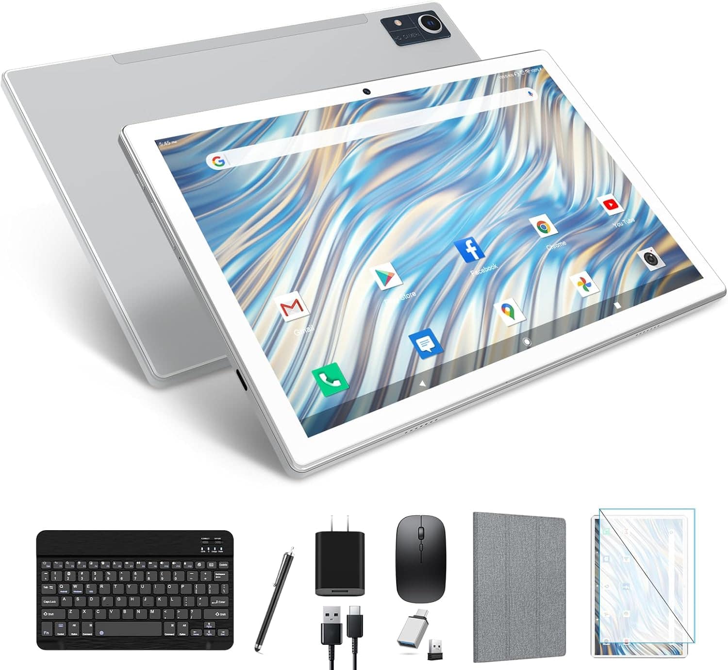 MEIZE - 2025 Newest Android 13 Tablet, Octa-Core Processor+128GB+16(8+8 Expand)GB 10.1 inch Tablet with Keyboard 8000mAh Battery - Silver