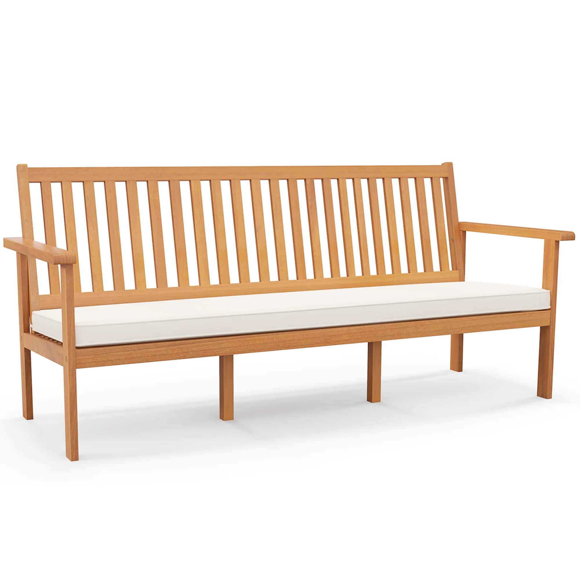 Costway - Outdoor 3-Seat Wood Bench 64 Inches Extra Long Acacia Chair with Seat Cushion - White