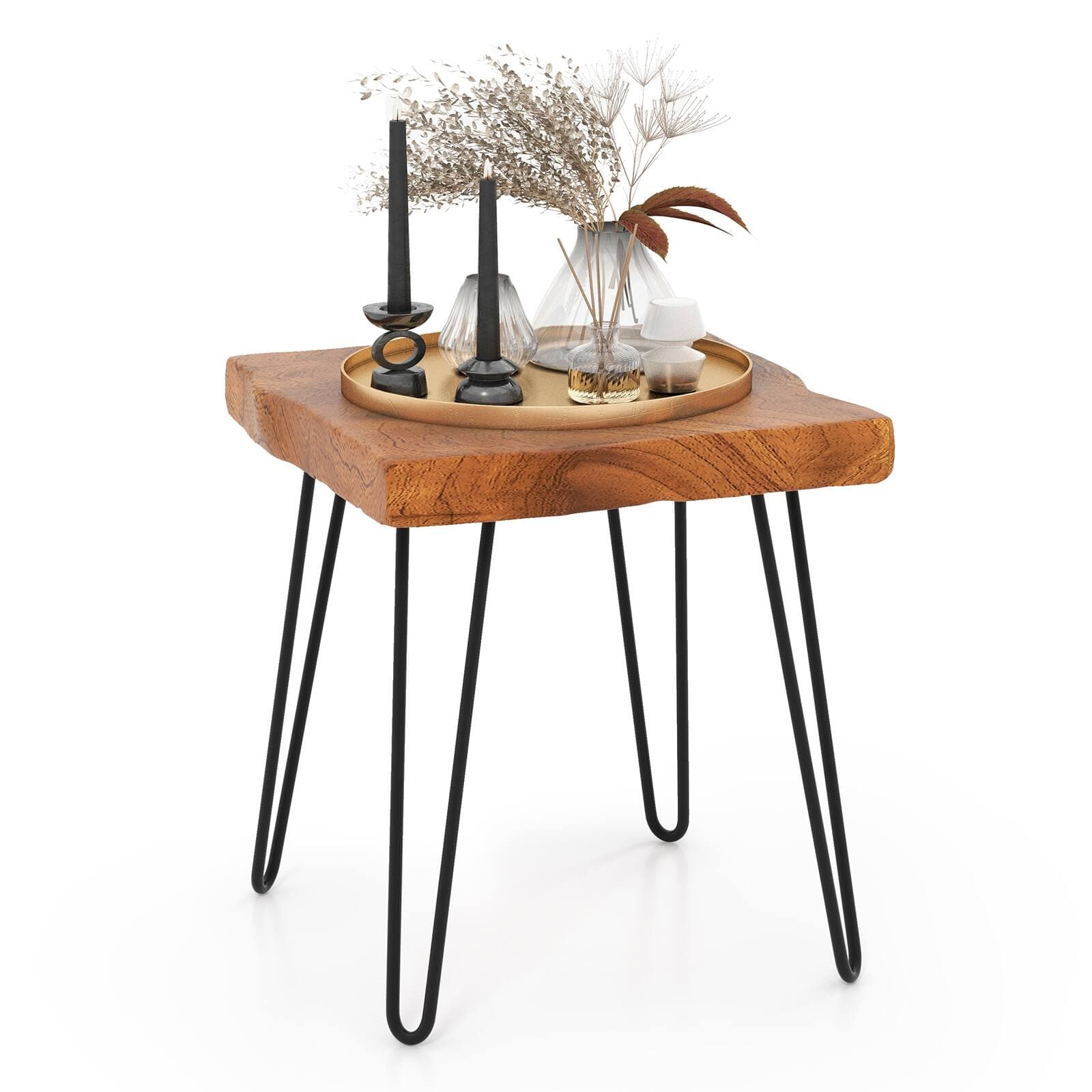 Sugift - Square Reclaimed Recycled Indonesia Teak Wood End Table - Brown