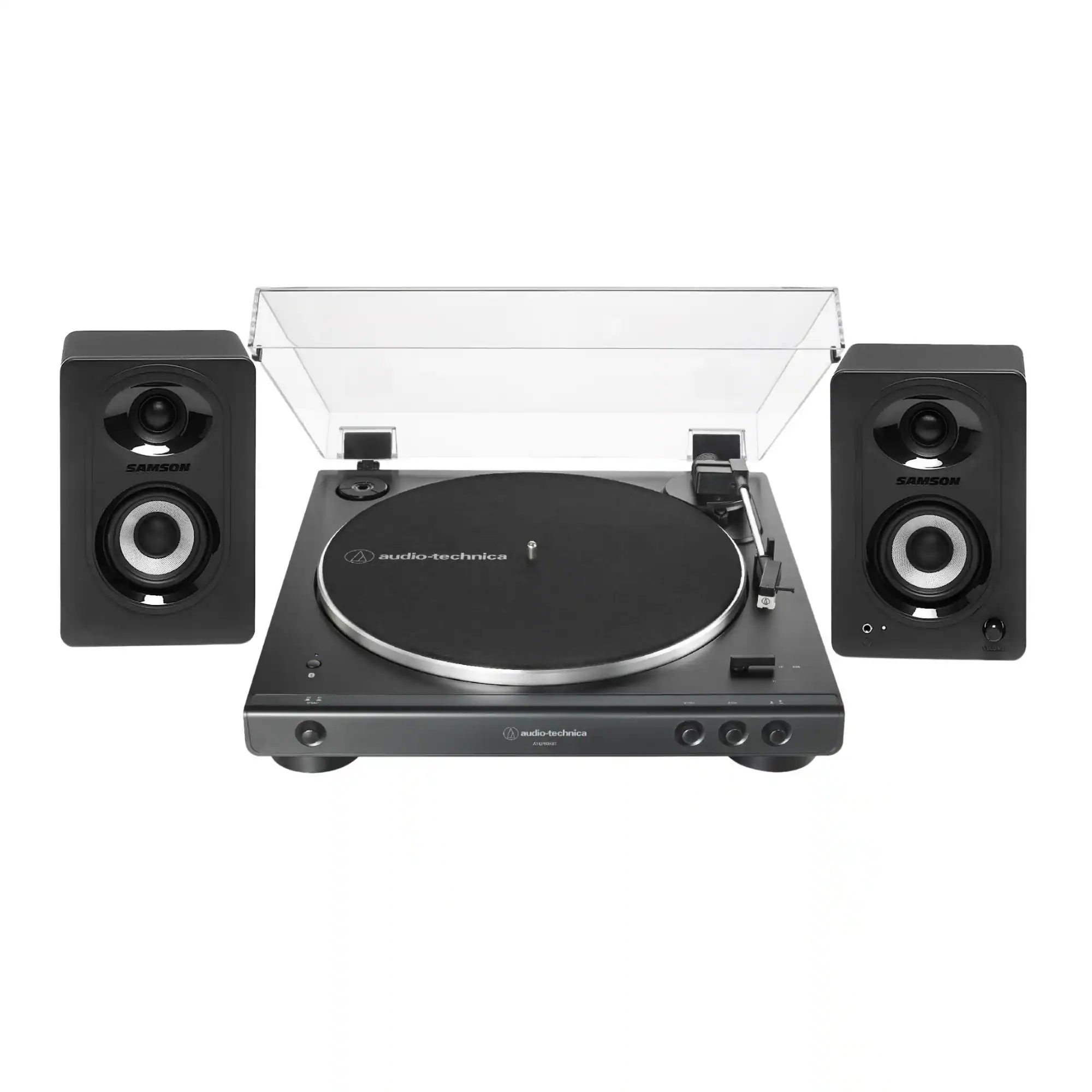 Audio-Technica - AudioTechnica ATLP60XBT Bluetooth Turntable Black Bundle with Speakers Pair