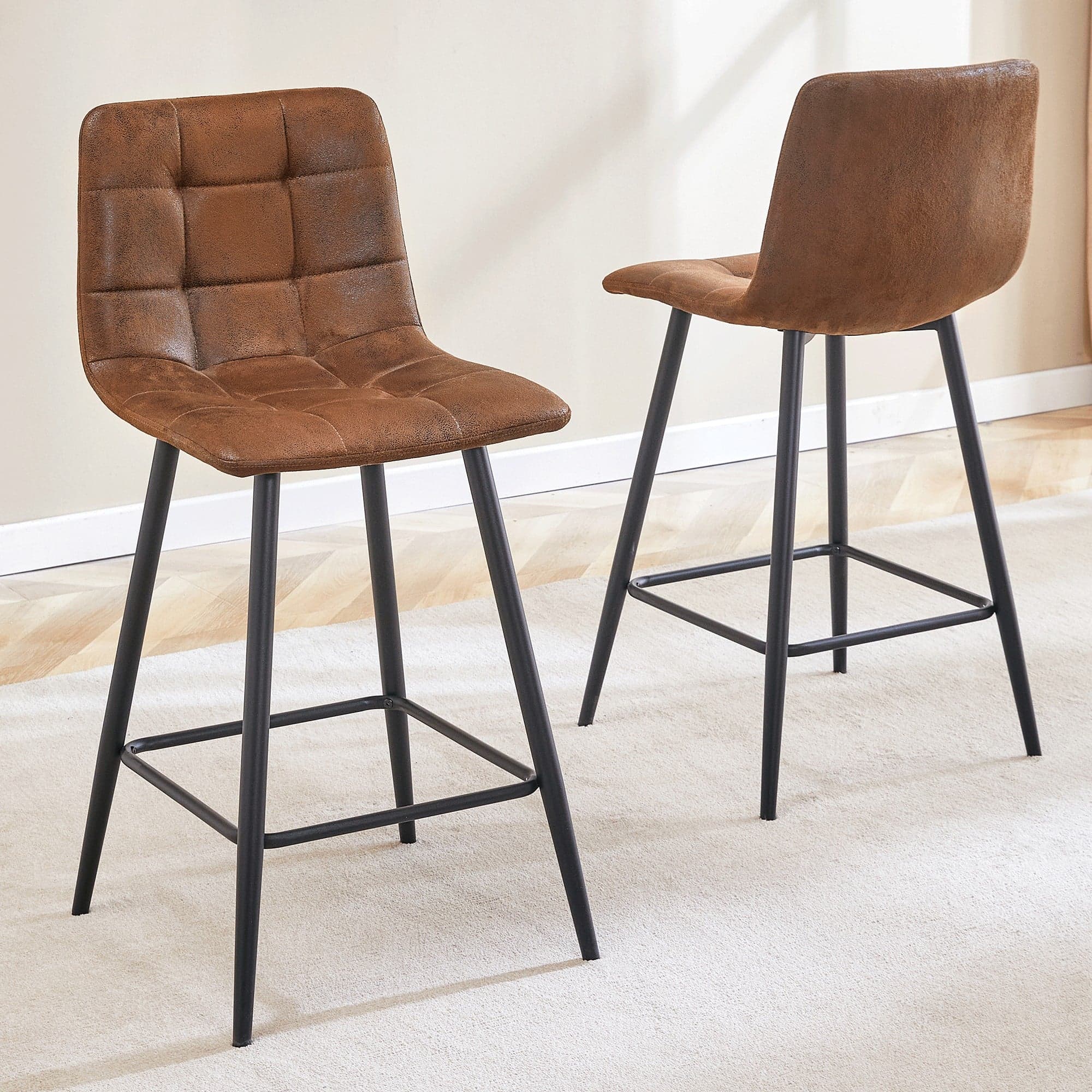Glintex - Techno-Fabric Bar Chair Set - Two Pieces, Stable Comfort. Rounded Backrest,Suitable for bars, rooms, sother venues - Brown+Black
