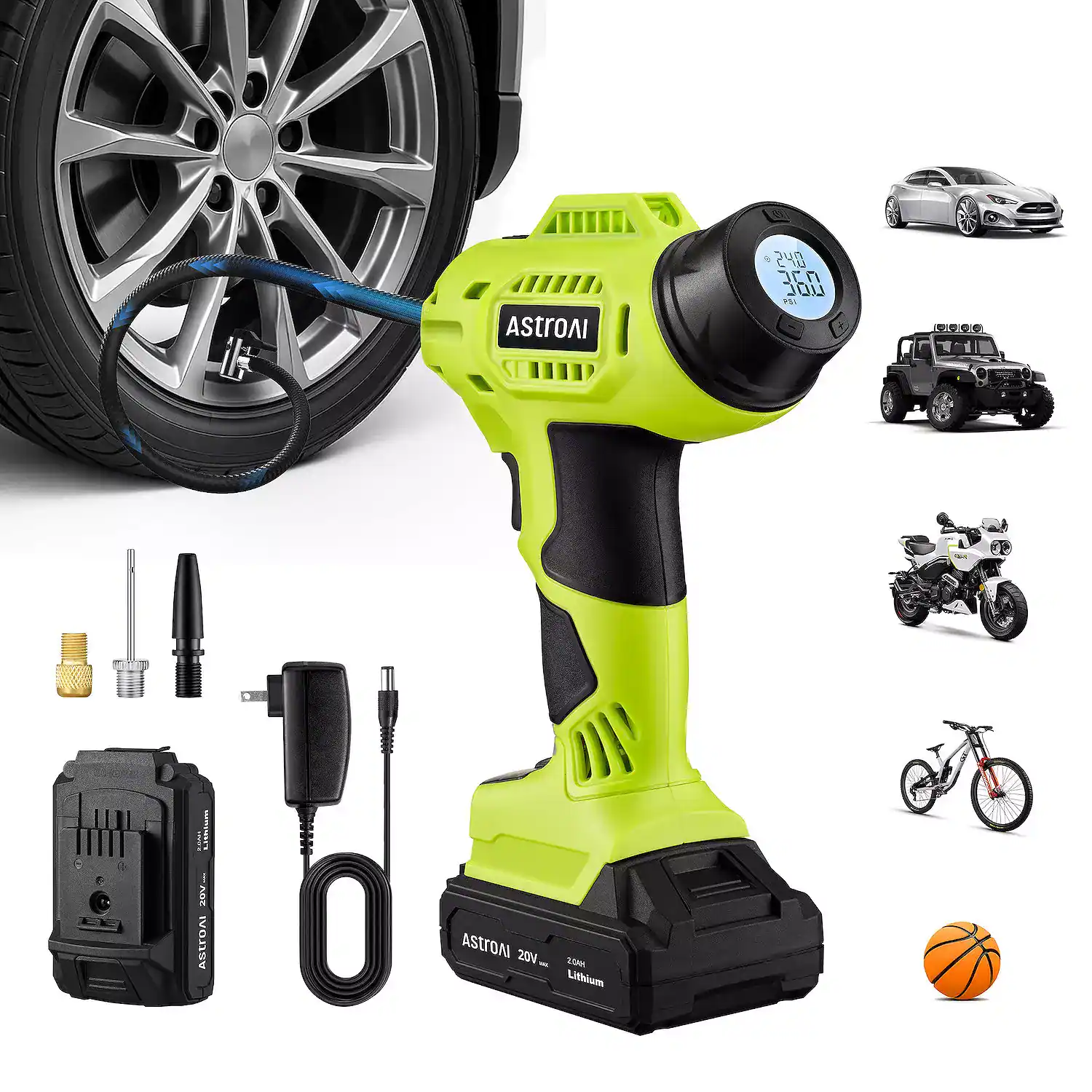 AstroAI - Cordless 160 PSI 20-volt Li-ion Air Inflator (Power Source: Battery/Electric) - Green