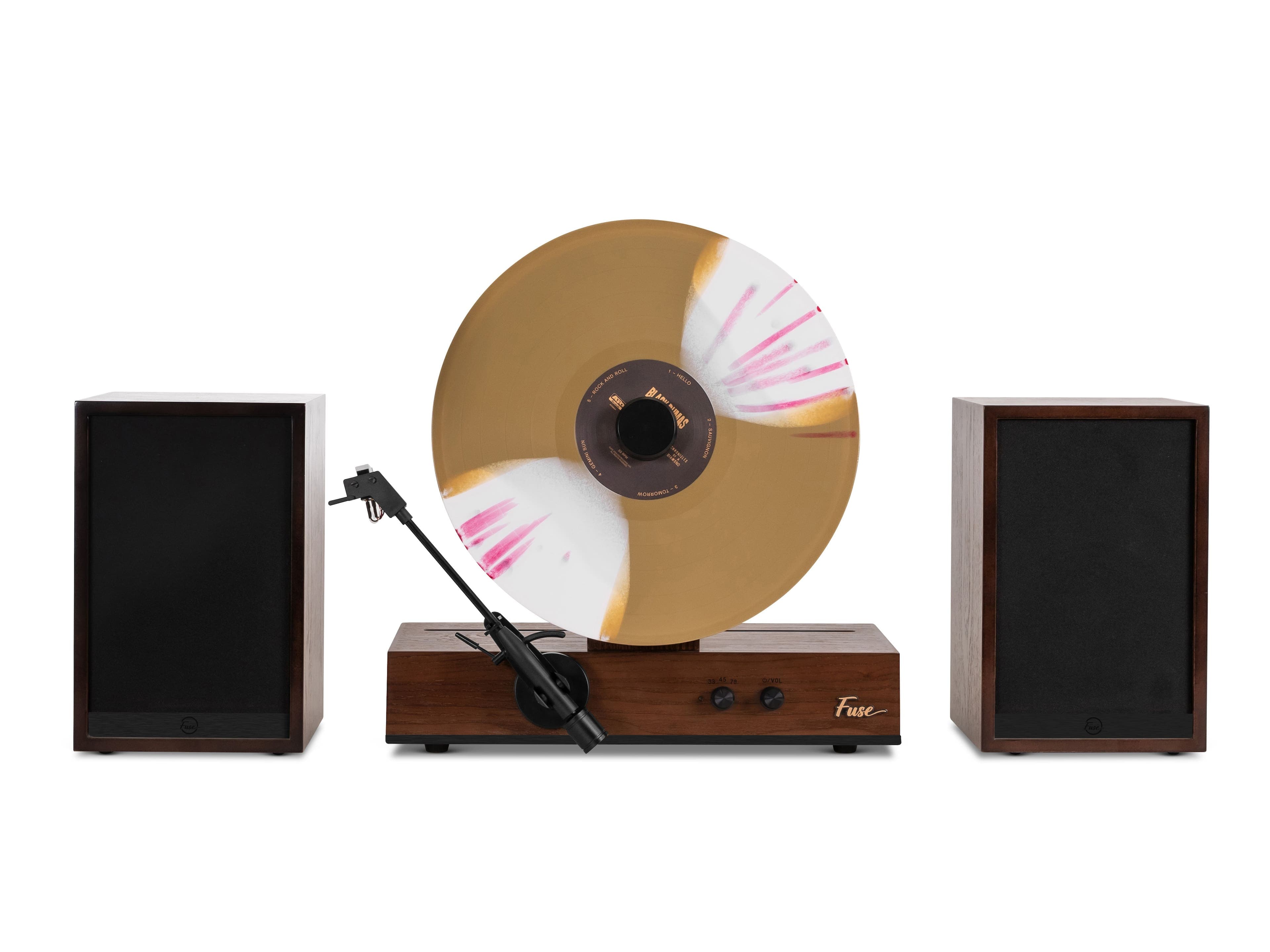 Fuse Audio - Fuse GLD Vertical Turntable Record Player with Speakers | BT, AUX | Audio Technica Needle | Real Ash Wood & Black Trim - Ash Wood with Black Trim