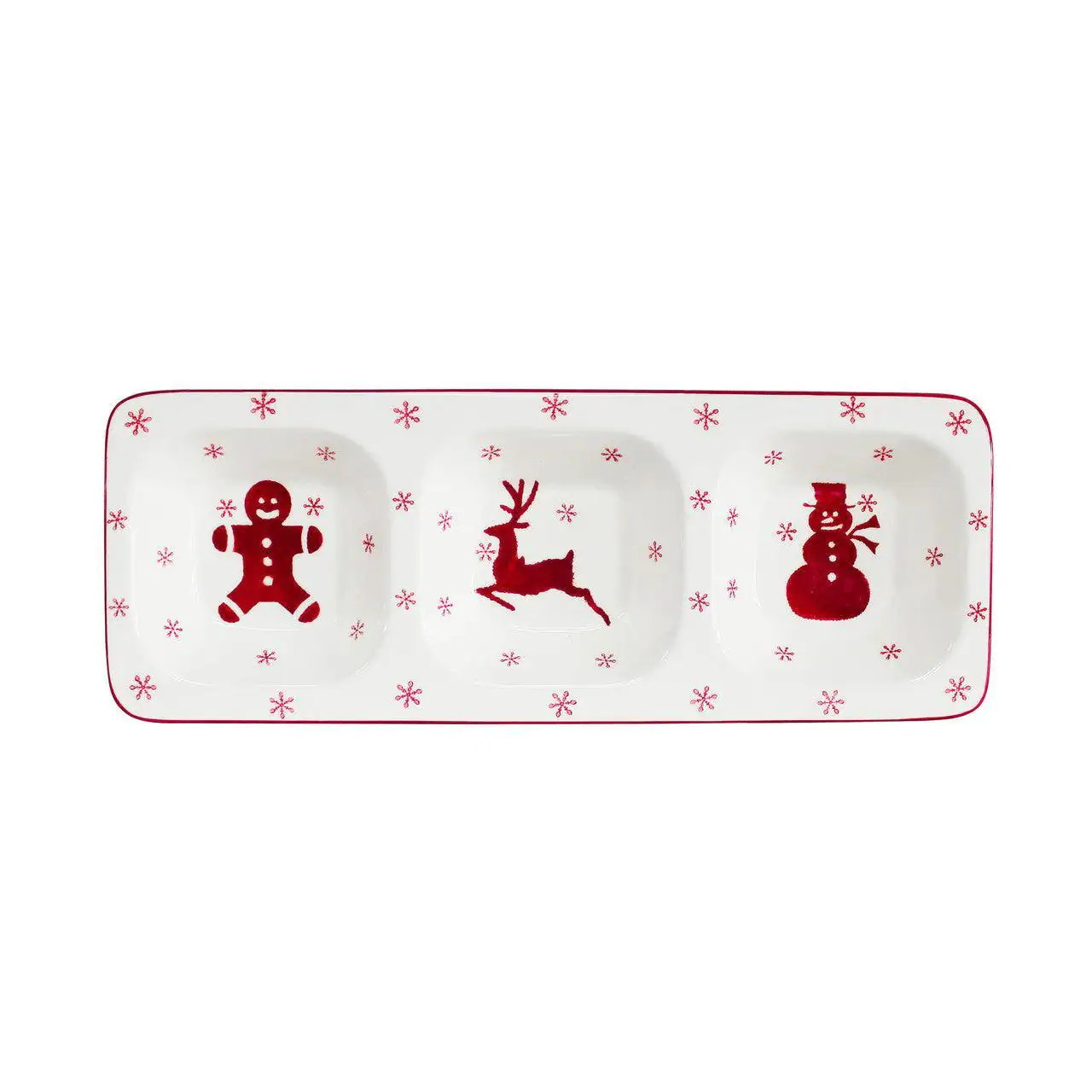 Euro Ceramica Home - Winterfest 3 Part Divided Dish - White and Red