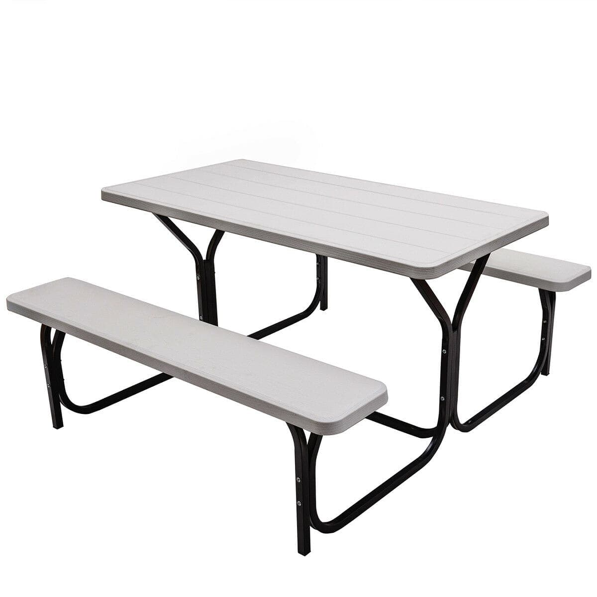 Costway - Picnic Table Bench Set Outdoor Backyard Patio Garden Party Dining All Weather - White