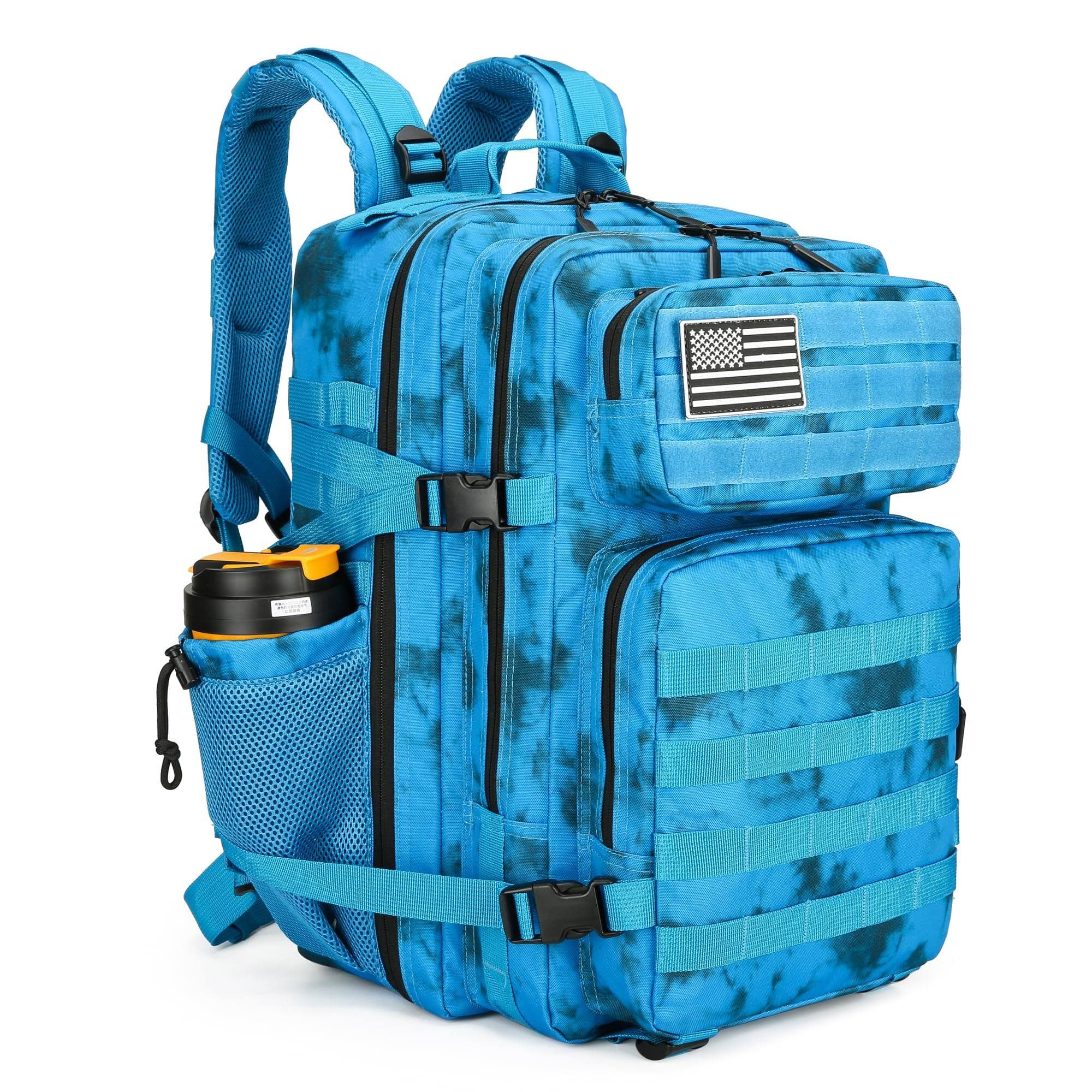 Stamp n Camp - 45l Assault Backpack 3 Day Pack With Molle Waterproof Rucksack For Backpacks (blackwhite Camo) - Blue Water Pattern