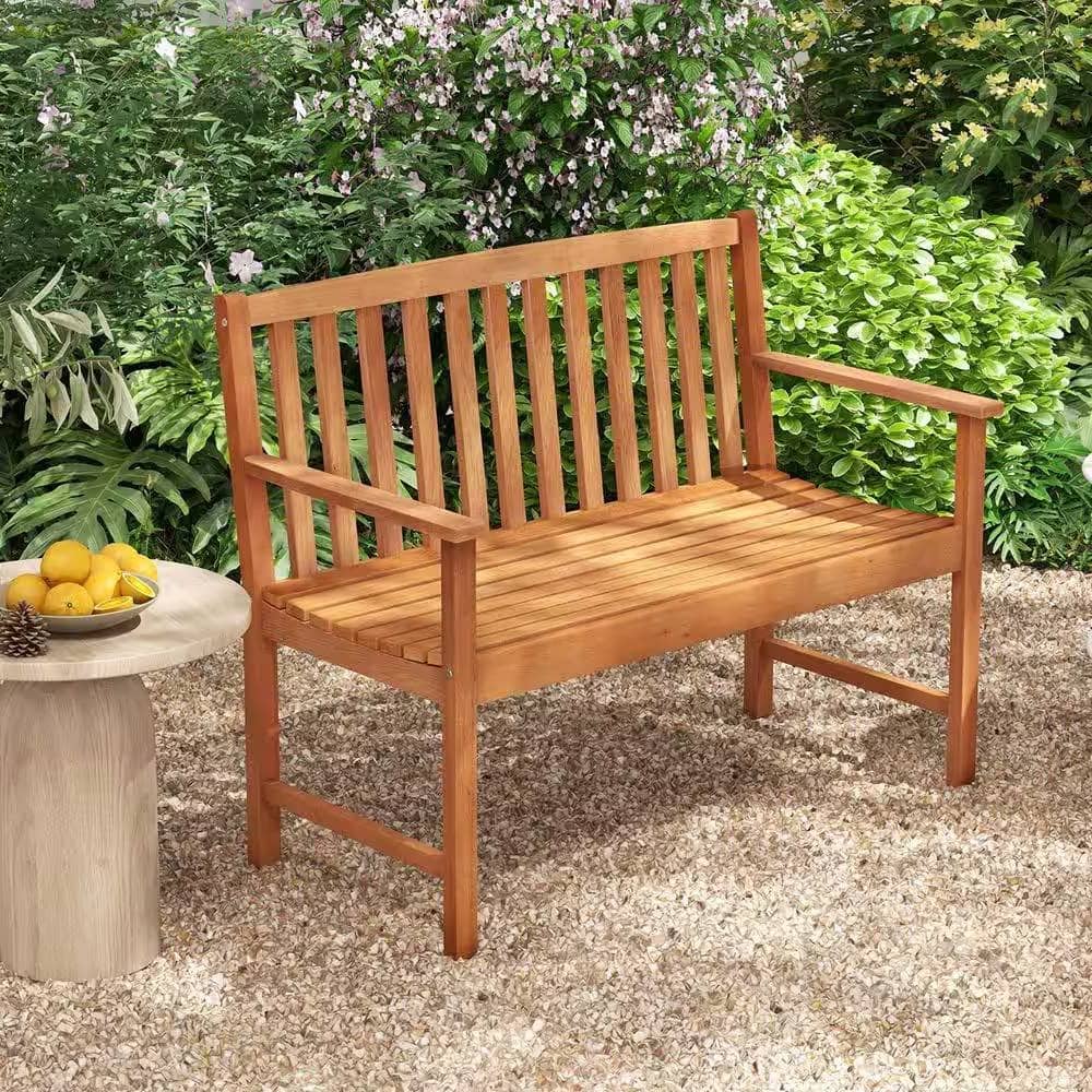 Hivvago - Solid Wood 4-Ft. Outdoor Patio Garden Bench - 800 lbs. Weight Capacity - Brown