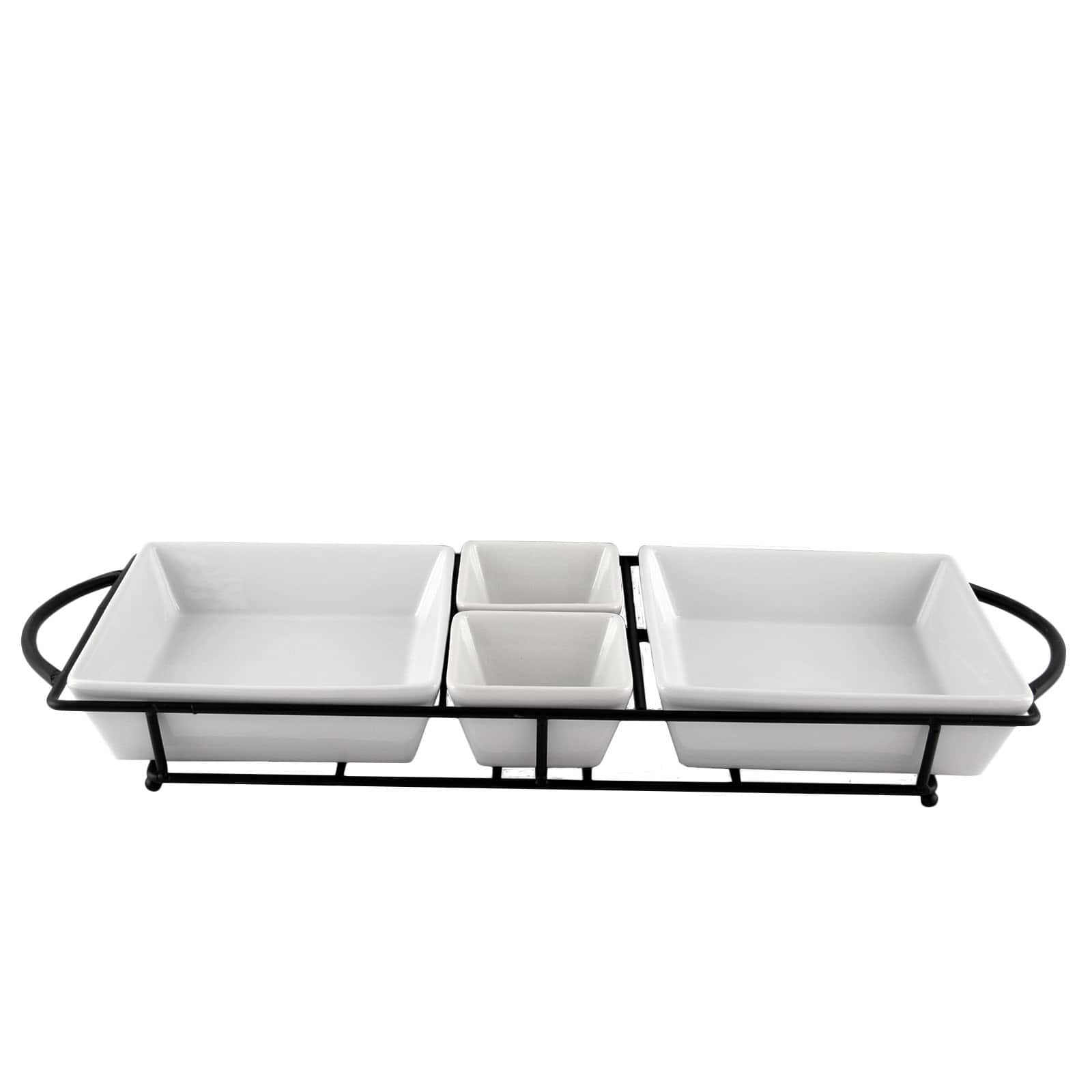 Gibson - Gracious Dining 5 Piece Serving Set With Metal Rack Porcelain - White