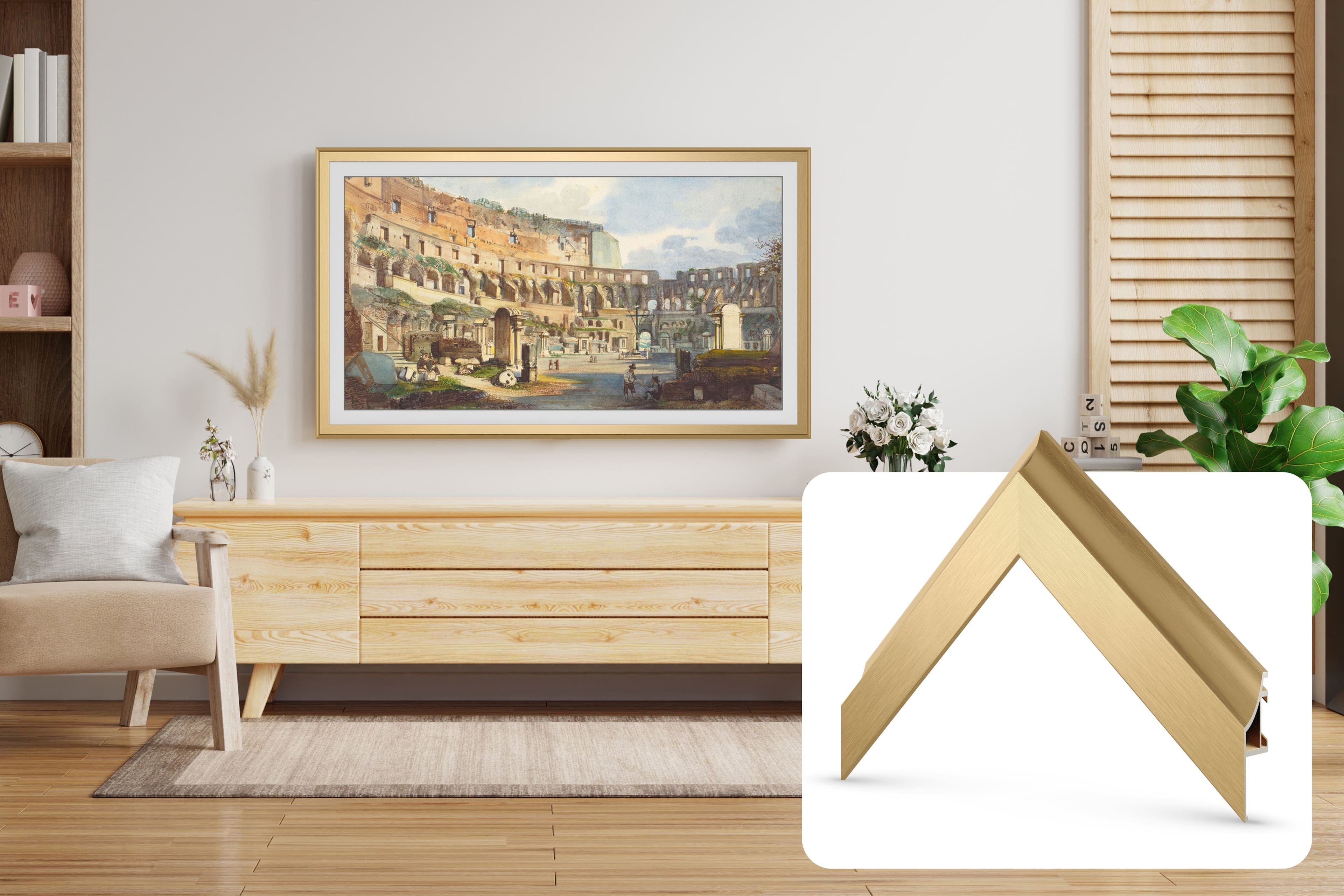Deco TV Frames - Alloy Scoop Bezel for Samsung The Frame TV - 75" - Pale Gold