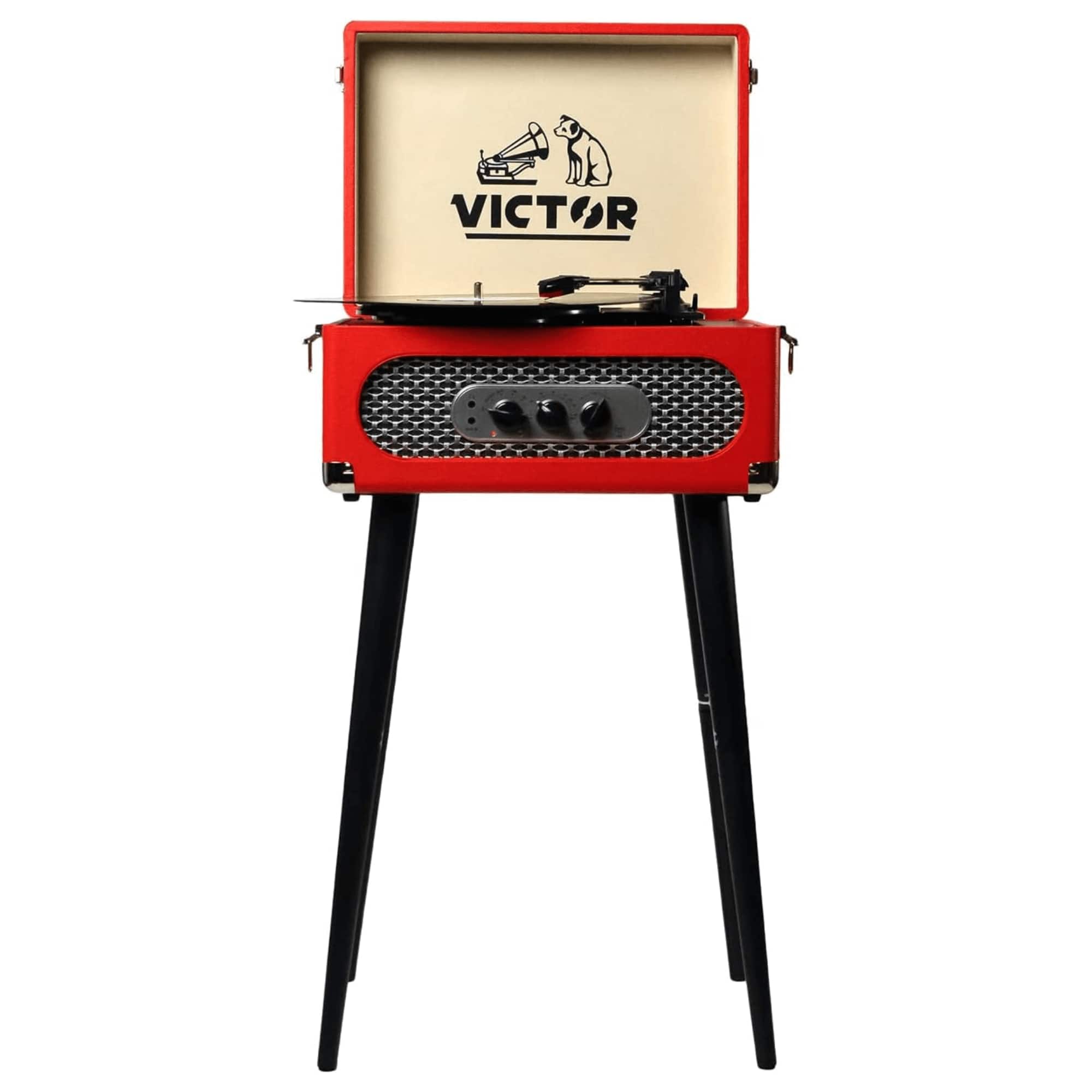 Victor Audio - Andover 5-in-1 Music Center with Chair-Height Legs and Bluetooth Function - Red