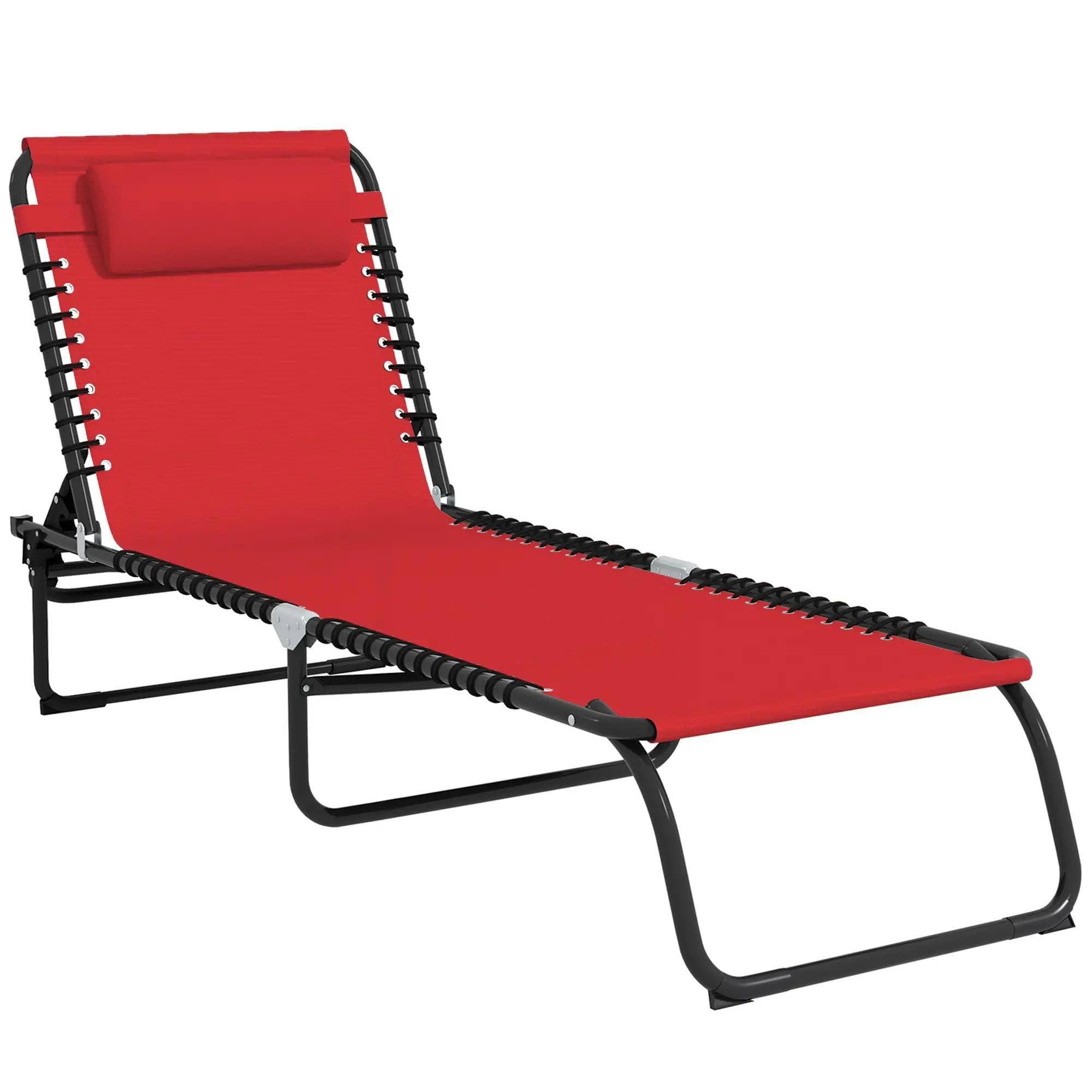 Spaco - Foldable Chaise Lounge,4-Pos Recline,Trifold Portable,Breathable Mesh - Wine Red