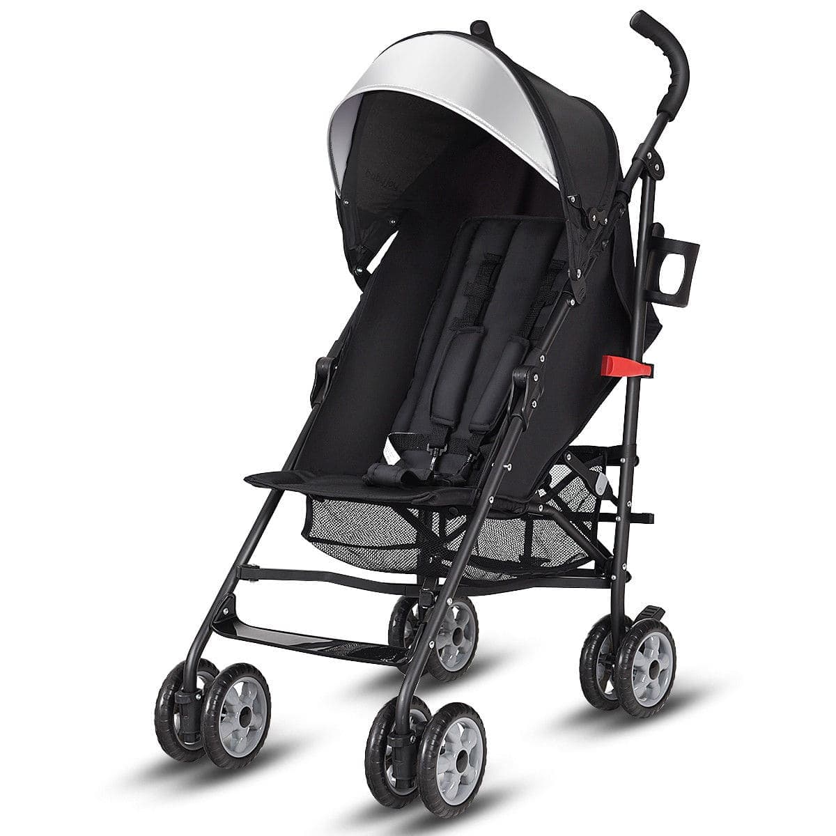 Costway - Folding Lightweight Baby Toddler Umbrella Travel Stroller with Storage Basket - Black