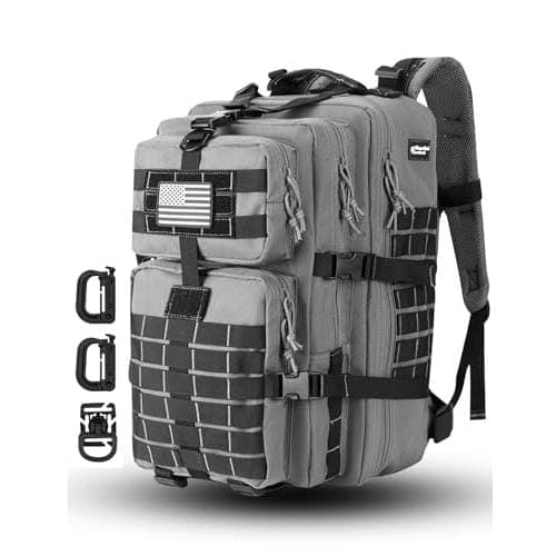 Stamp n Camp - Molle Assault Backpack Army Camping Rucksack 3-day Pack Trip W/usa Flag Patch D-rings Black - Grey and Black-40L