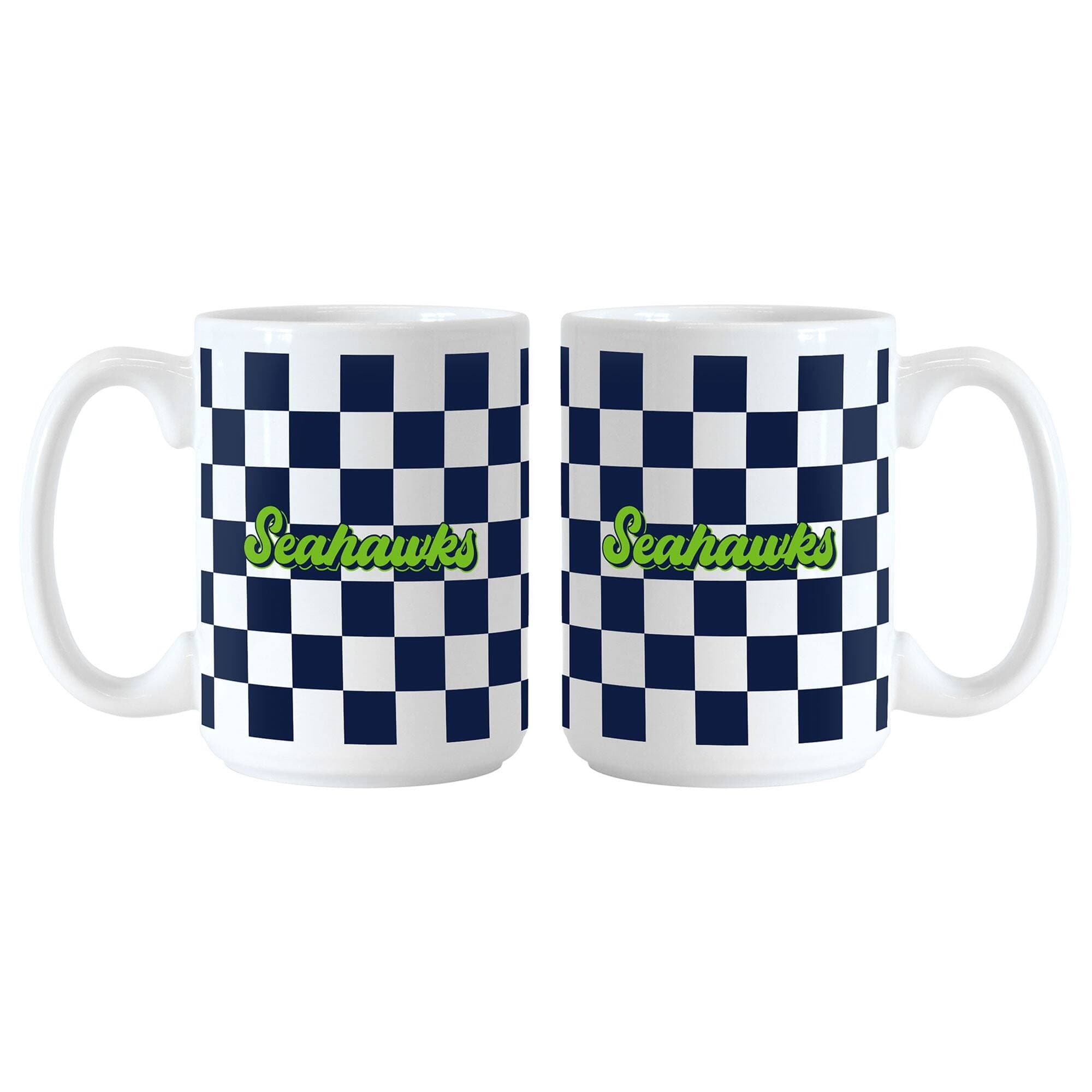 Logo Brands - Seattle Seahawks 2-Pack 15oz. Checkered Wordmark Mug Set - Multicolor