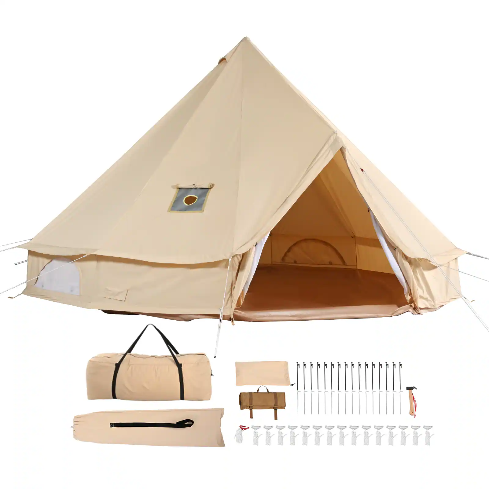 VEVOR - Canvas Bell Tent, 4 Seasons 7 m/22.97 ft Yurt Tent, Canvas Tent for Camping with Stove Jack, Holds up to 12 People - Beige