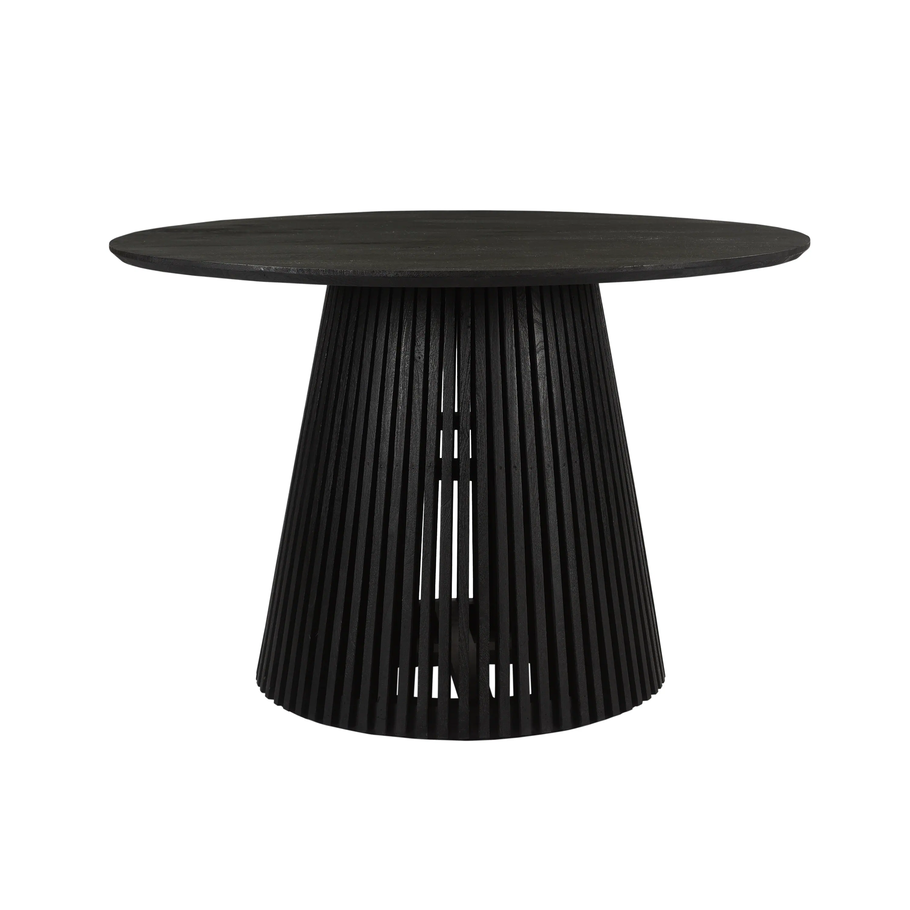 Manhattan Lane - Ridge 47 Inch Handcrafted Mango Wood Round Dining Table, Slatted Flared Base - Black