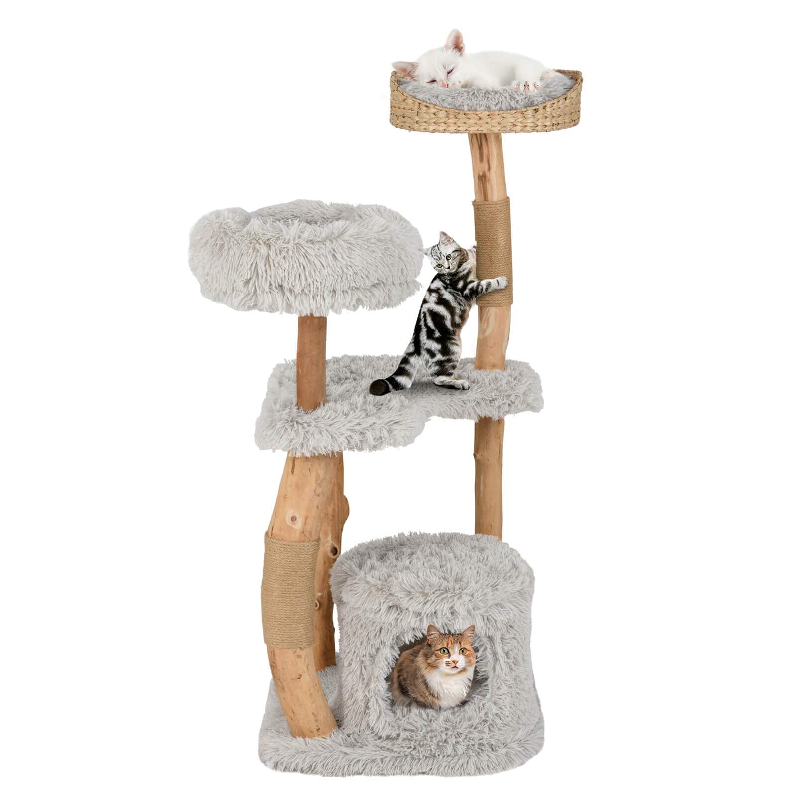 Costway - Árbol para Gatos de Múltiples Capas de 49" de Madera Sólida con Postes de Rascado de Yute - Natural, Gris
