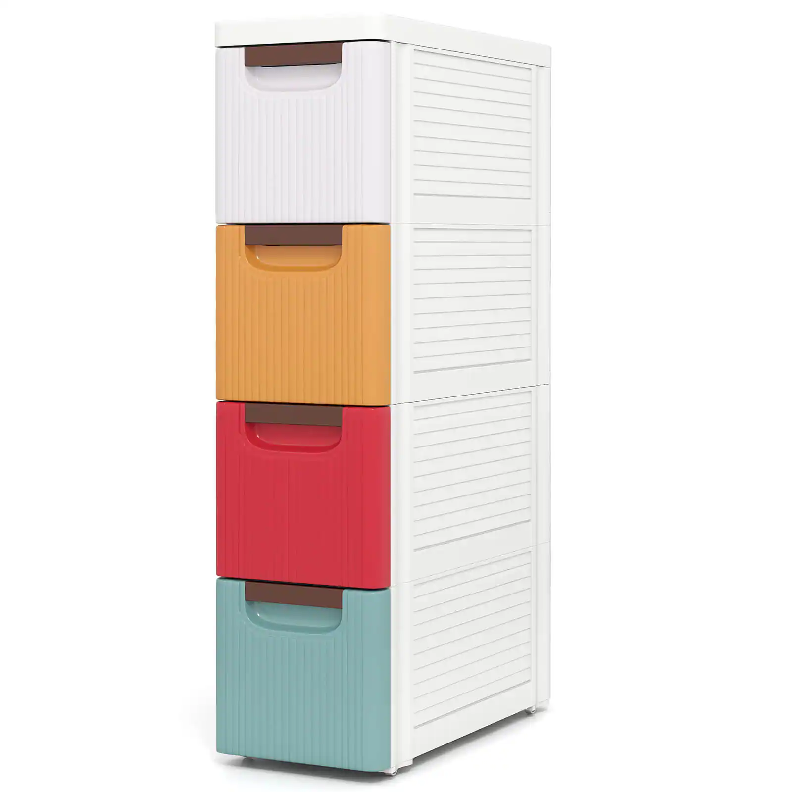 Costway - 4-Drawer Narrow Rolling Storage Cabinet with Pull Handles Built-in Wheels - Multicolor