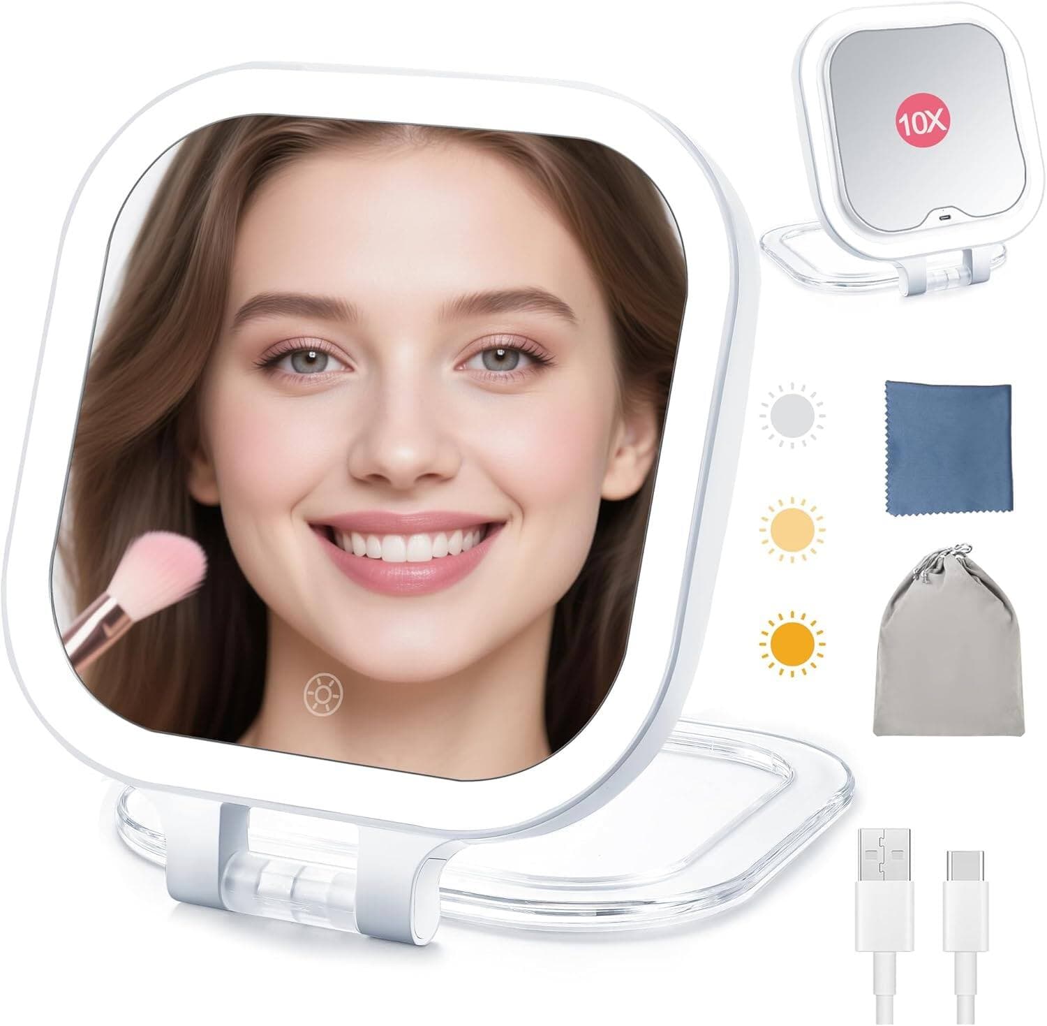 Stamp n Camp - Travel Makeup Mirror with Lights and Magnification, Rechargeable Large Lighted Beauty Mirror with 3 Color - default