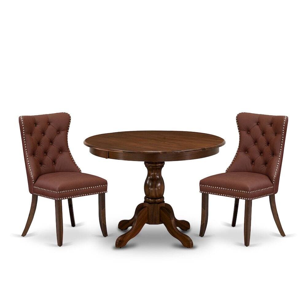East West Furniture - 3 Piece Kitchen Table & Chairs Set - Brown