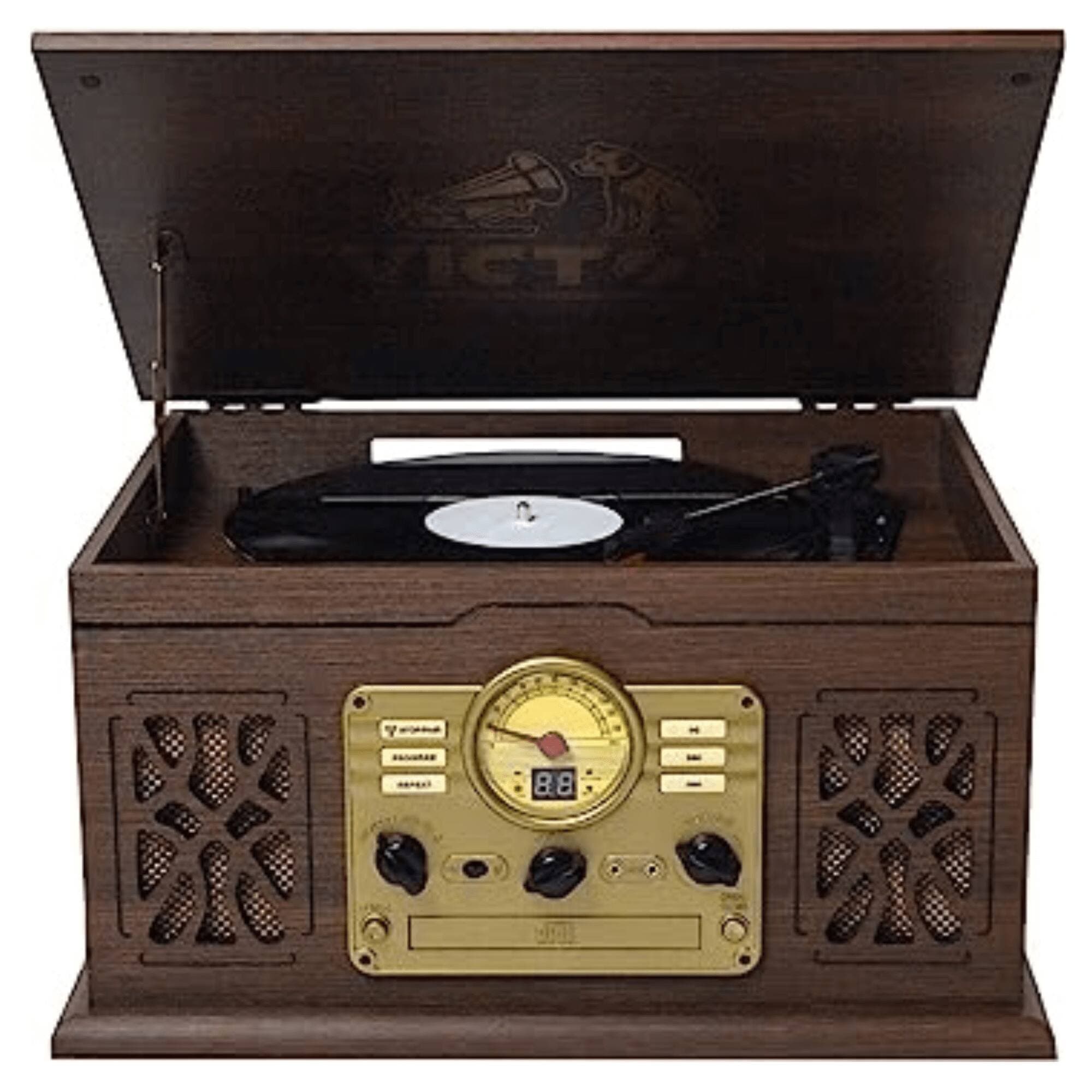 Victor Audio - State 7-in-1 Wood Music Center with 3-Speed Turntable and Dual Bluetooth - Espresso