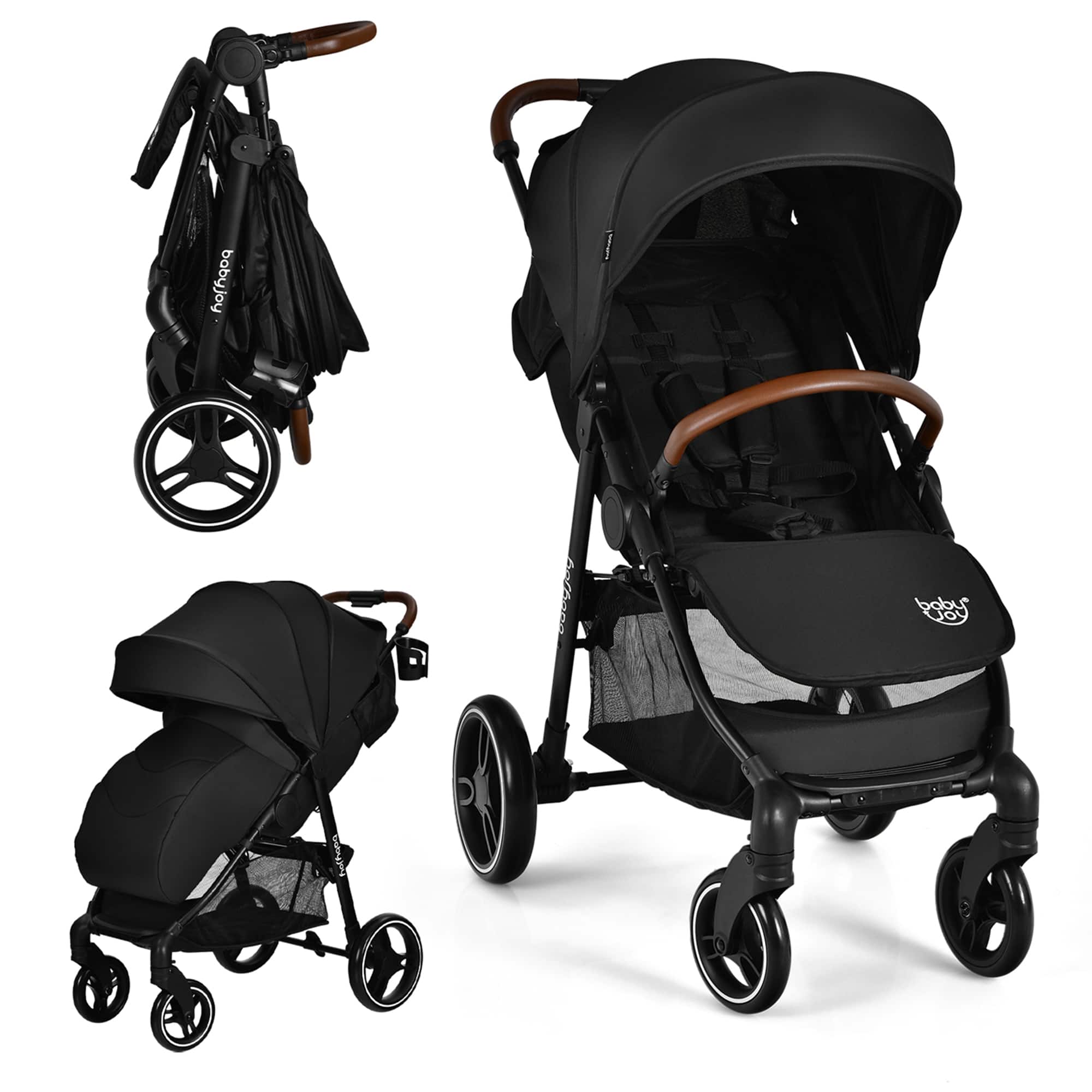 Costway - High Landscape Baby Stroller Pushchair with Expandable & Footmuff Canopy 20 lbs 0-3 Years - Black
