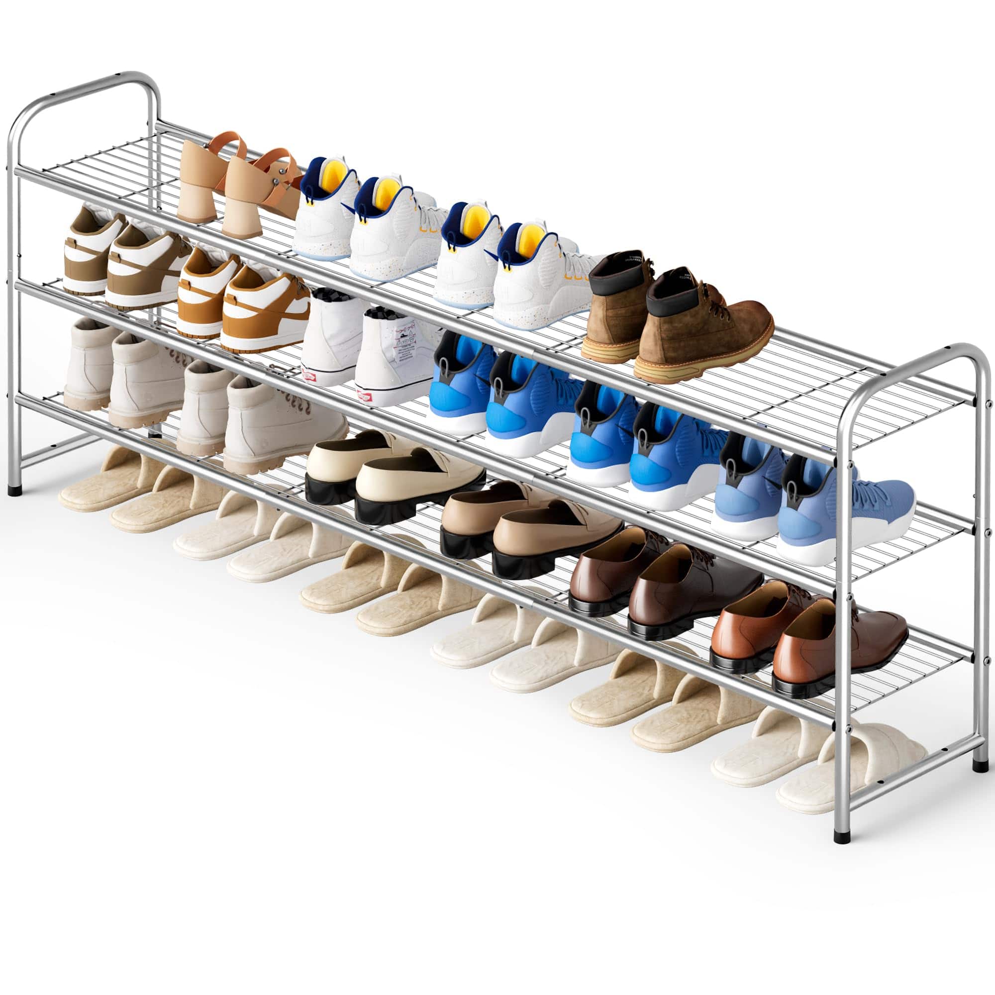 Hirose Alice - Long Shoe Rack For Closet Metal Organizer Entryway Wide Stackable Storage Shelf With Sturdy Wire Grid Floor - Grey 11.4x43x24.4