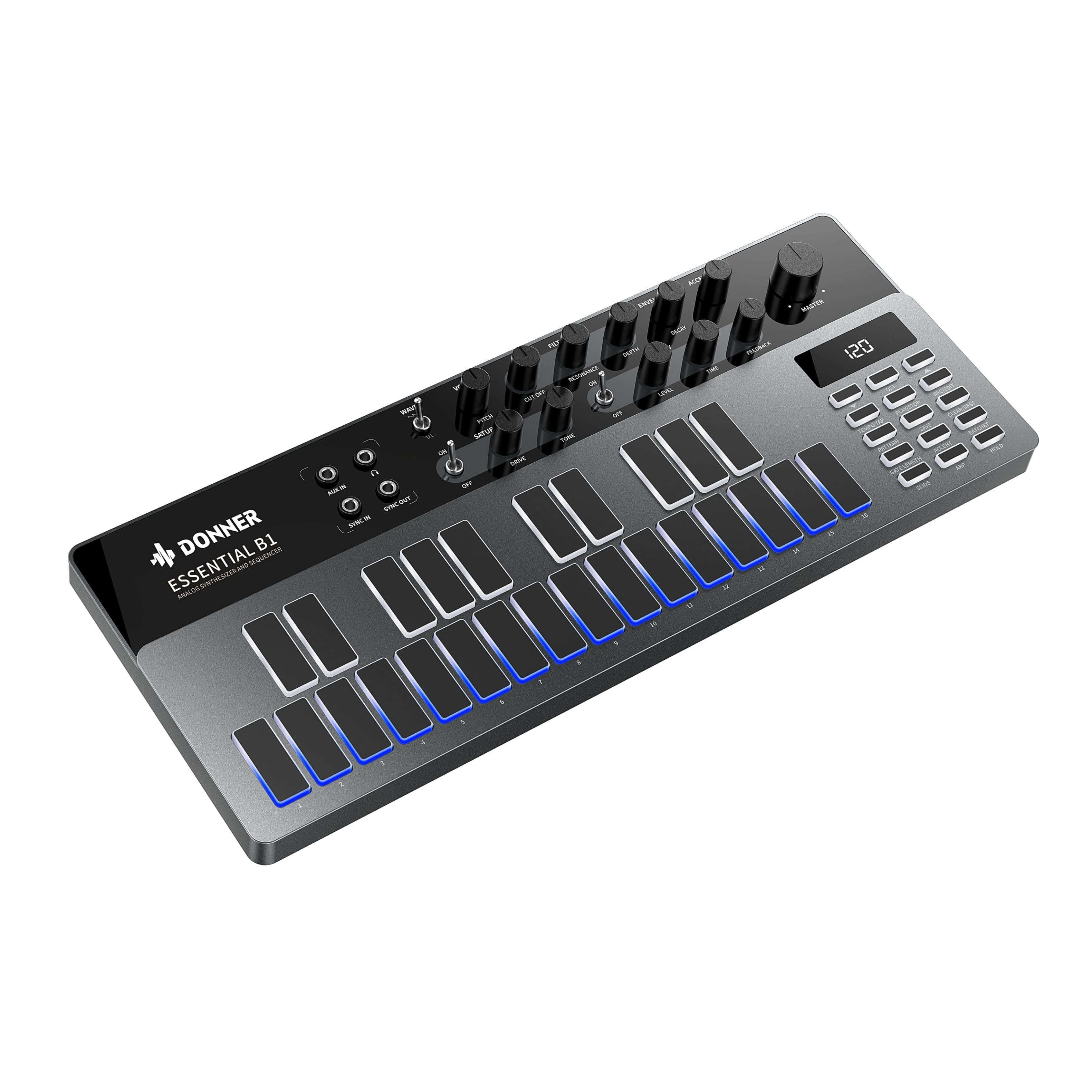 Donner music - Donner Essential B1 Analog Bass Synthesizer and Sequencer - Black