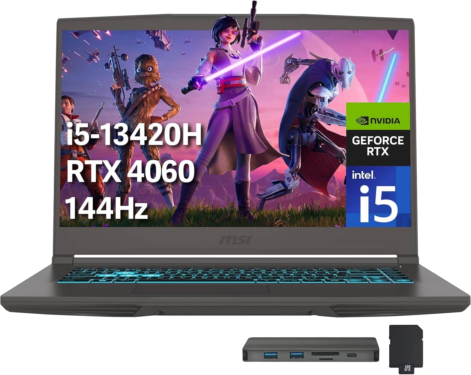 MSI - Thin 15 15.6" FHD Gaming Laptop,Intel i5-13420H,64GB RAM,4TB SSD,NVIDIA GeForce RTX 4060,Win 11,256GB Docking Station - Gray