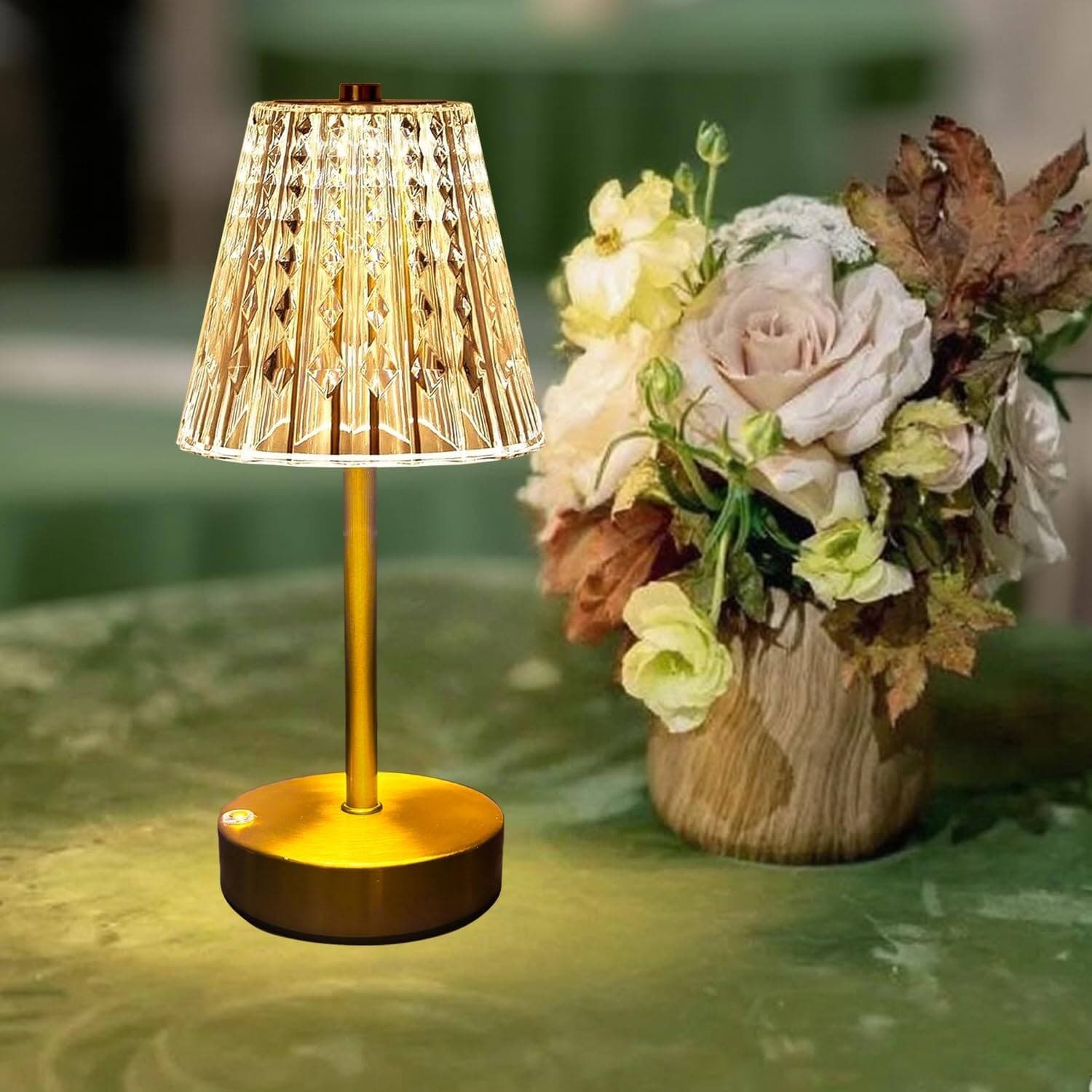 Stamp n Camp - Cordless Table Lamp Rechargeable 5000mAh Battery Operated Lamps Crystal Table Lamp for Restaurant Dining - Gold-1 Pack